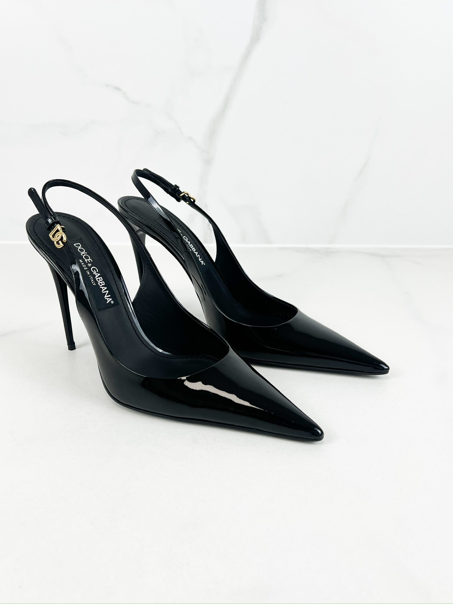 Dolce & Gabbana Black Patent Leather Slingbacks 105mm