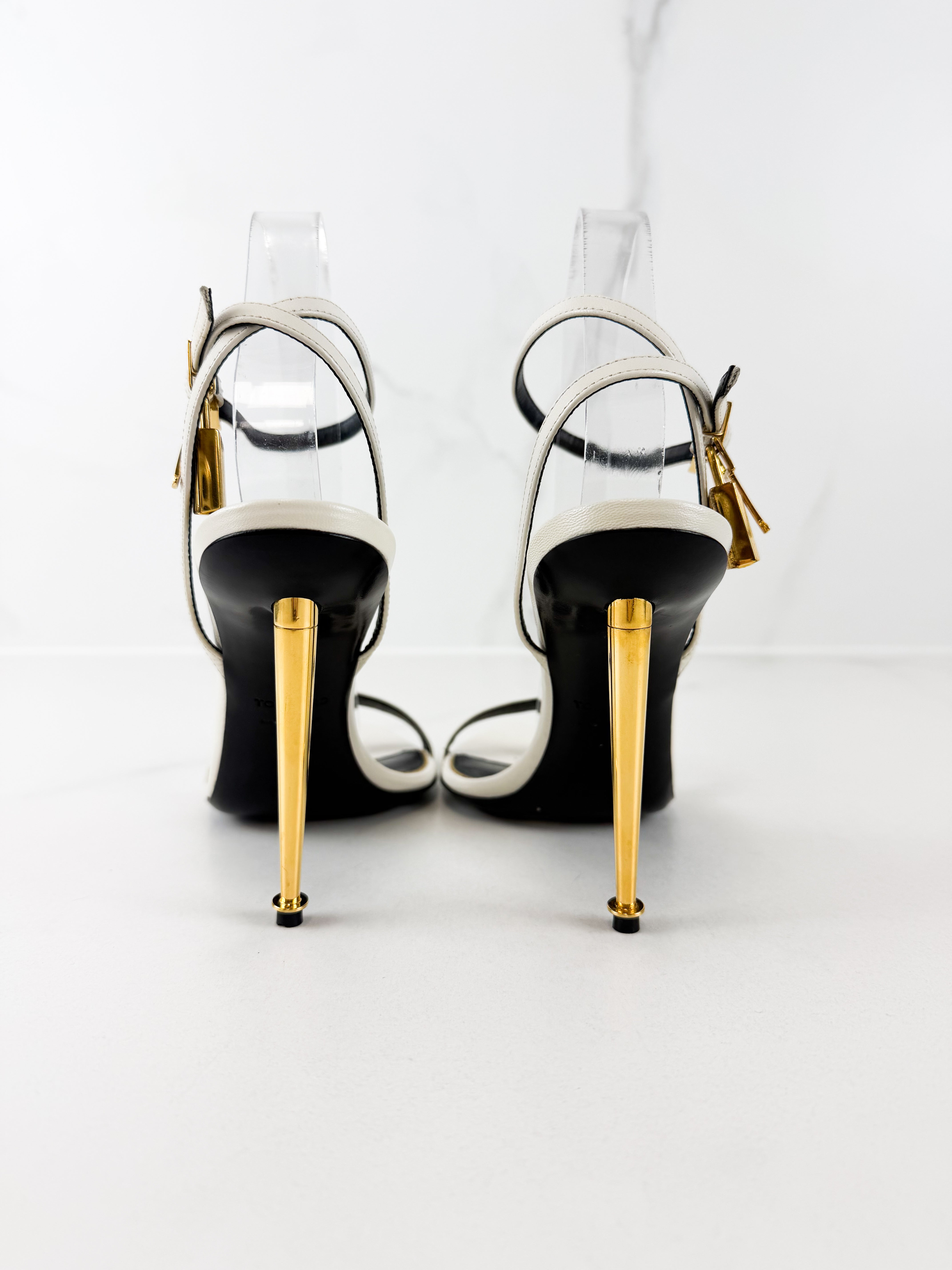 Tom Ford White Padlock Leather Sandal Size 38