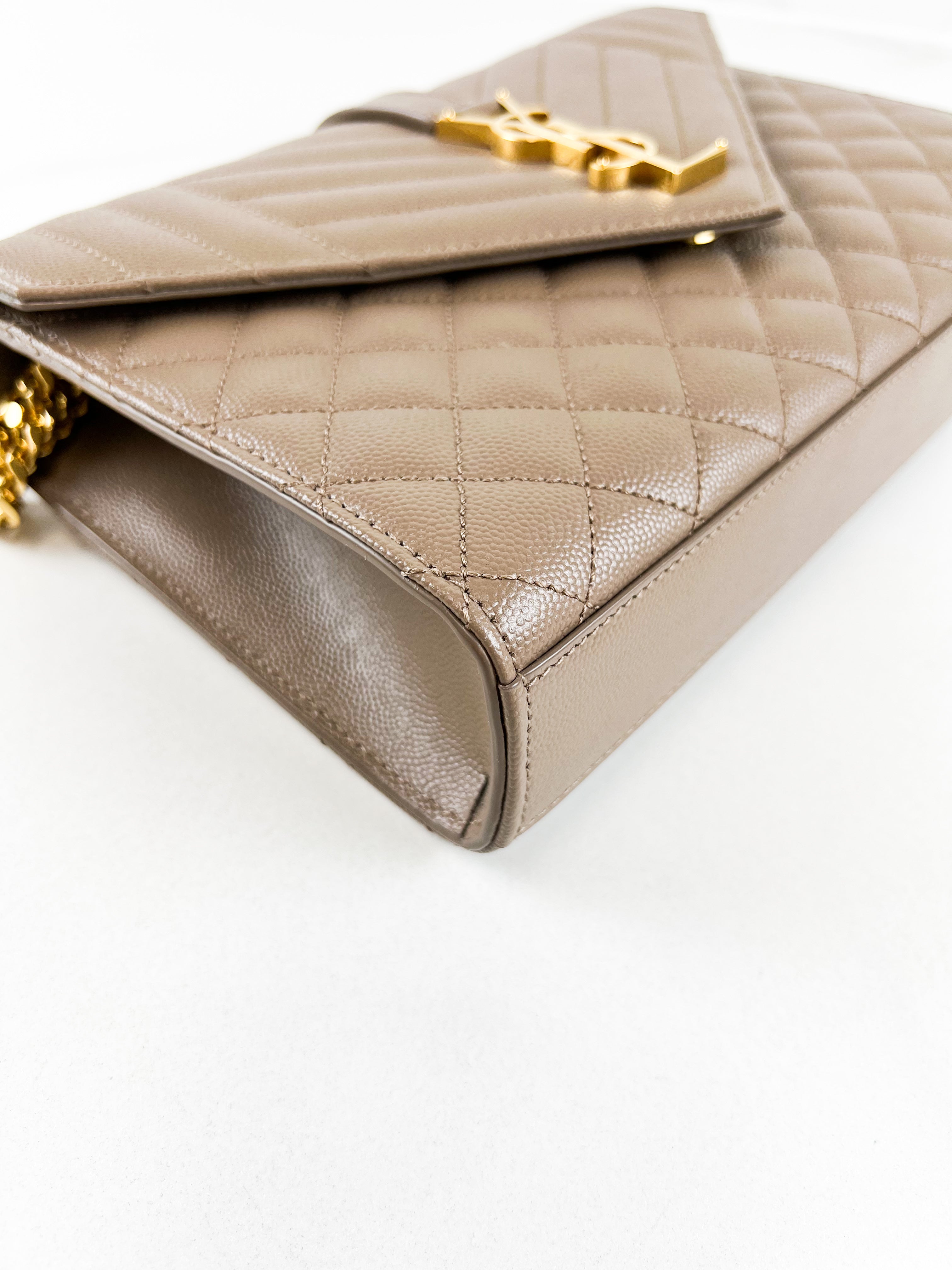 Saint Laurent Medium Beige Envelope Matelasse Shoulder Bag