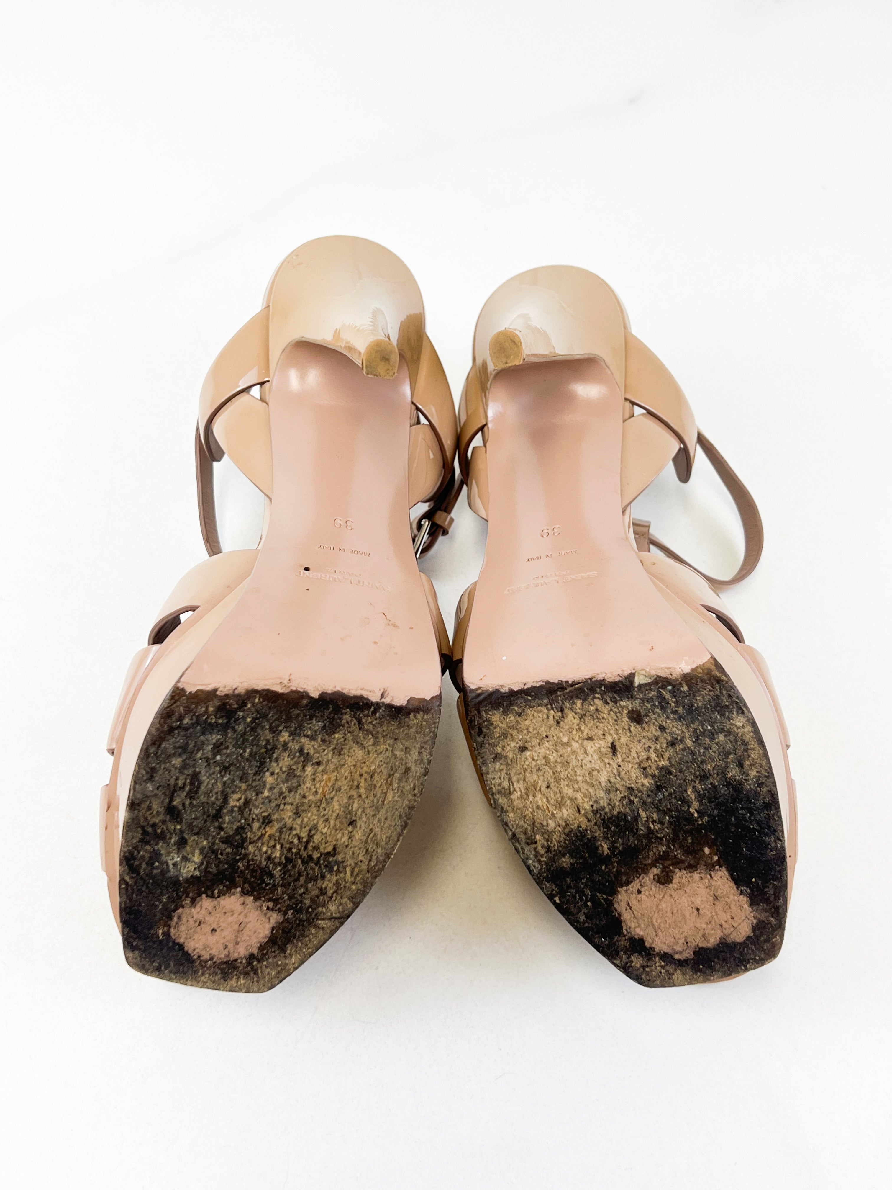 Saint Laurent Beige Patent Tributes 105 Size 39