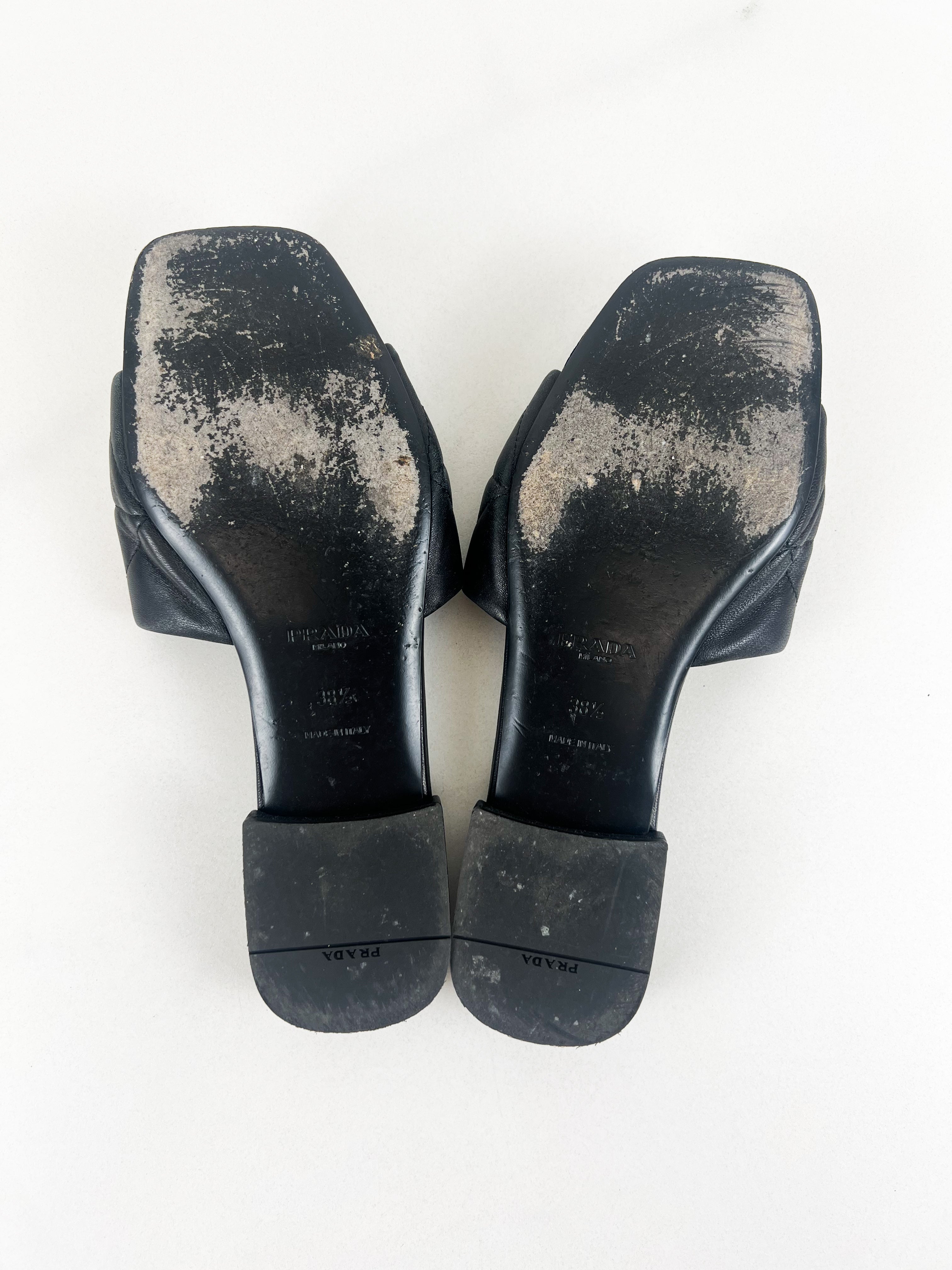 Prada Quilted Nappa Leather Slides in Black Size 38.5