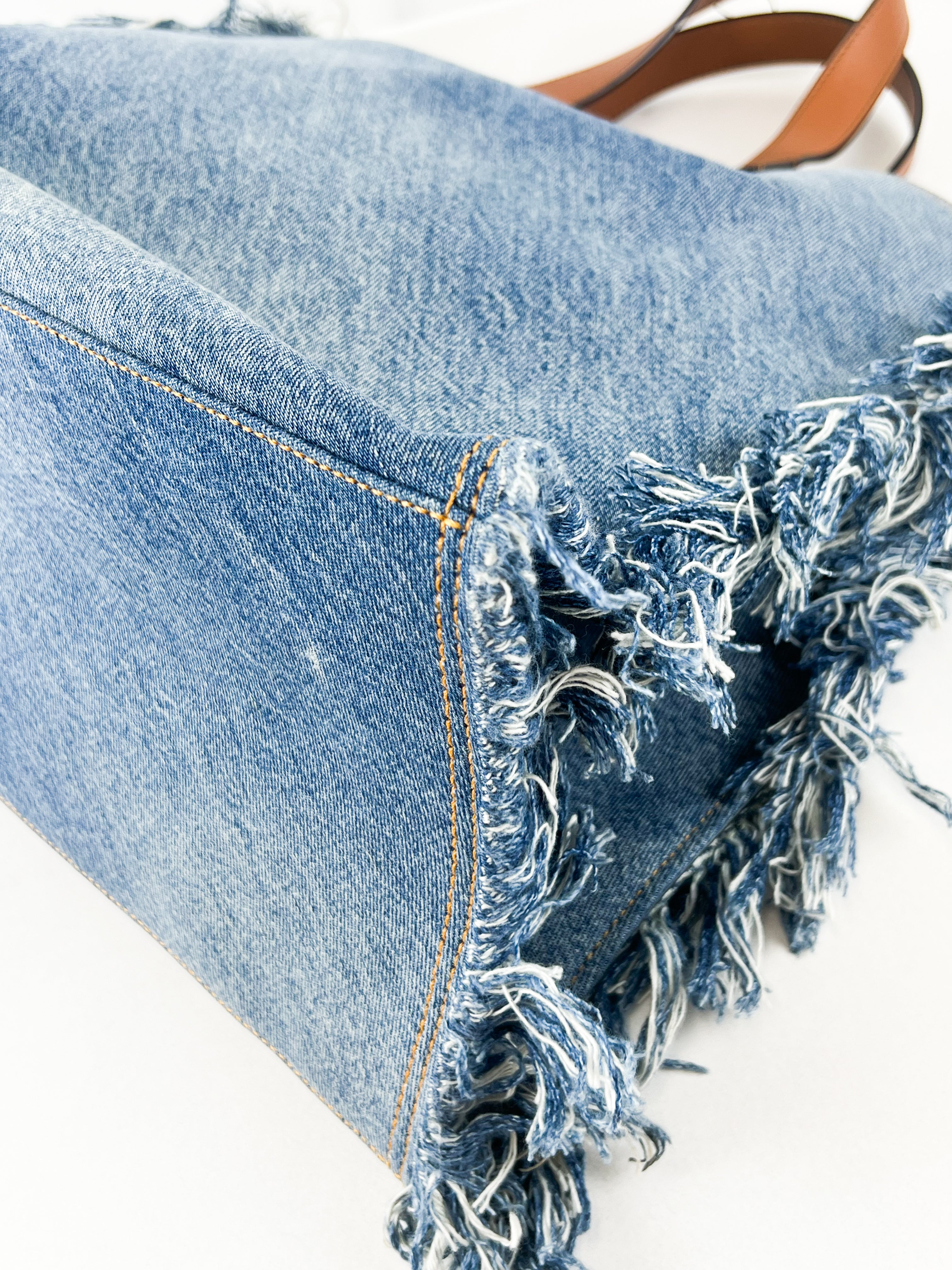 Fendi Blue Denim Fringe Medium Sunshine Tote Bag