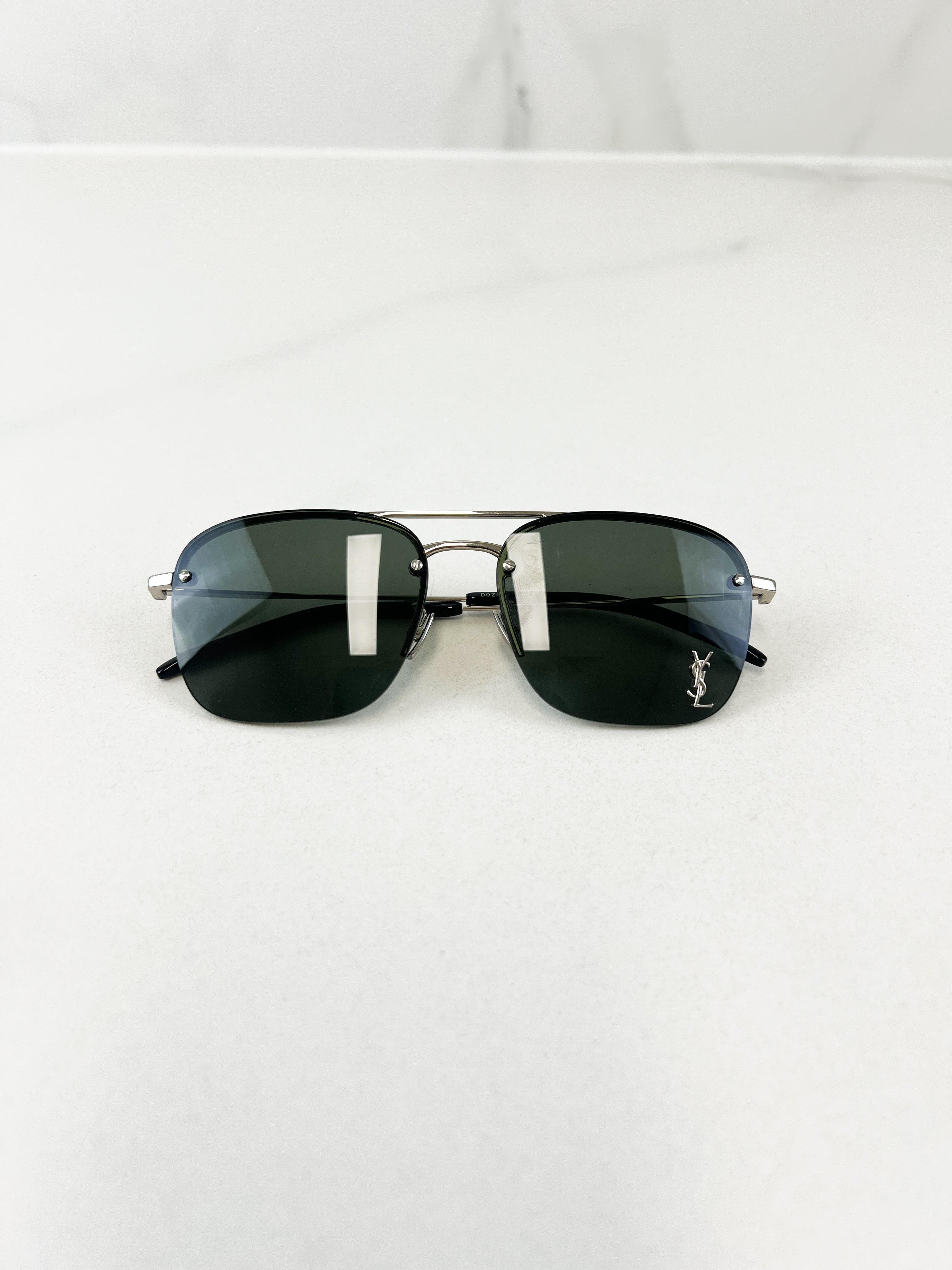 Saint Laurent Black Aviator Logo Sunglasses with SHW