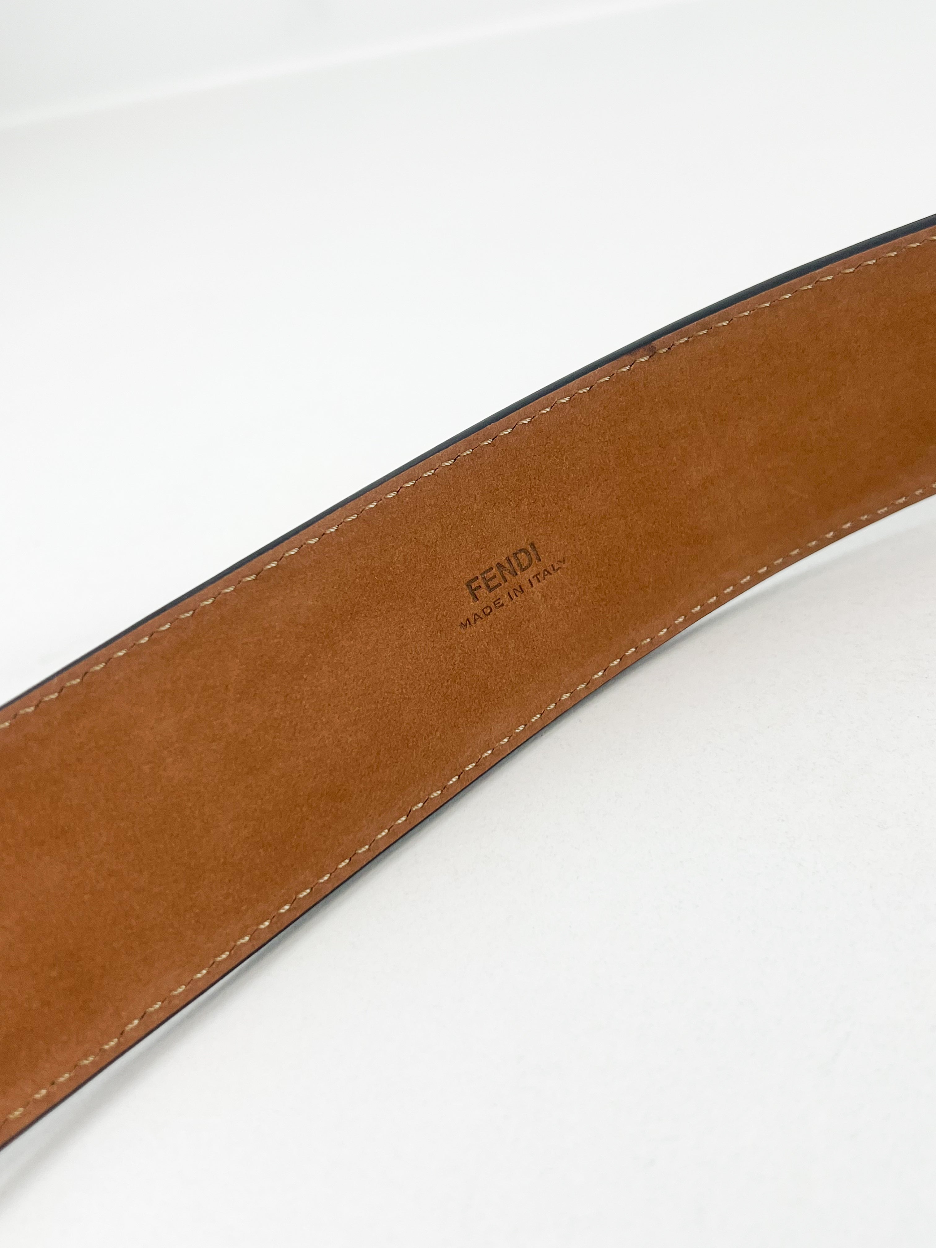 Fendi Black FF Calfskin Leather Belt Size 80