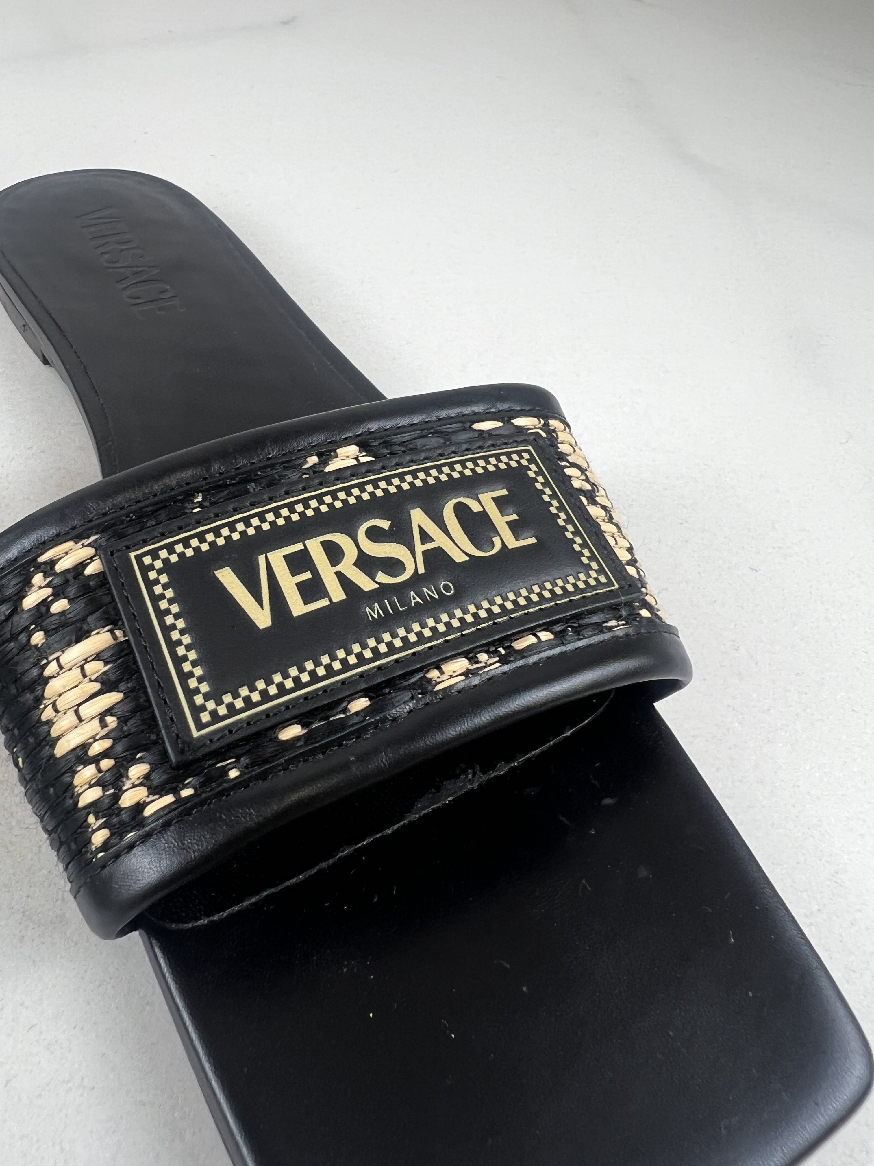 Versace Leather Slides in Black Size 39