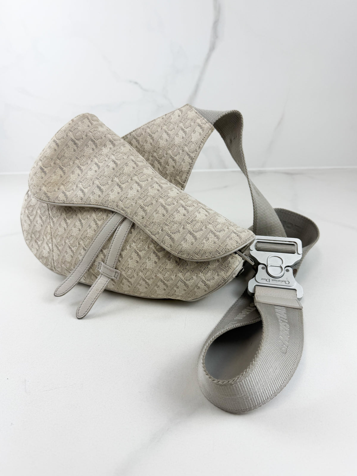 Christian Dior Unisex Saddle Bag in Oblique Canvas Latte & Gray