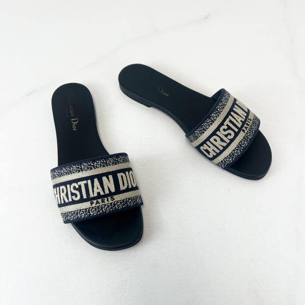 Christian Dior Navy Dway Slides Size 38
