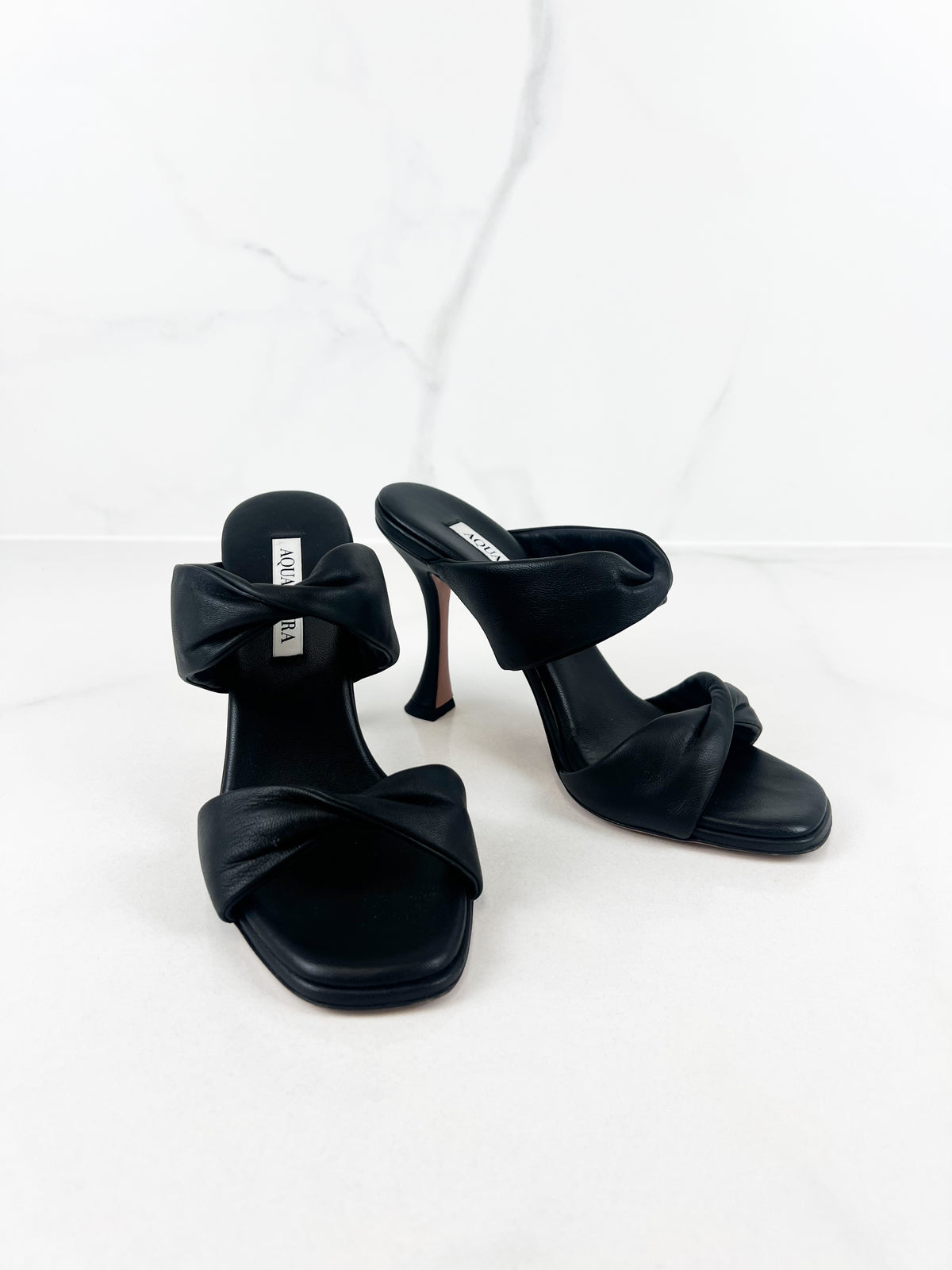 Aquazzura Twist Sandals 95mm in Black Leather Size 38