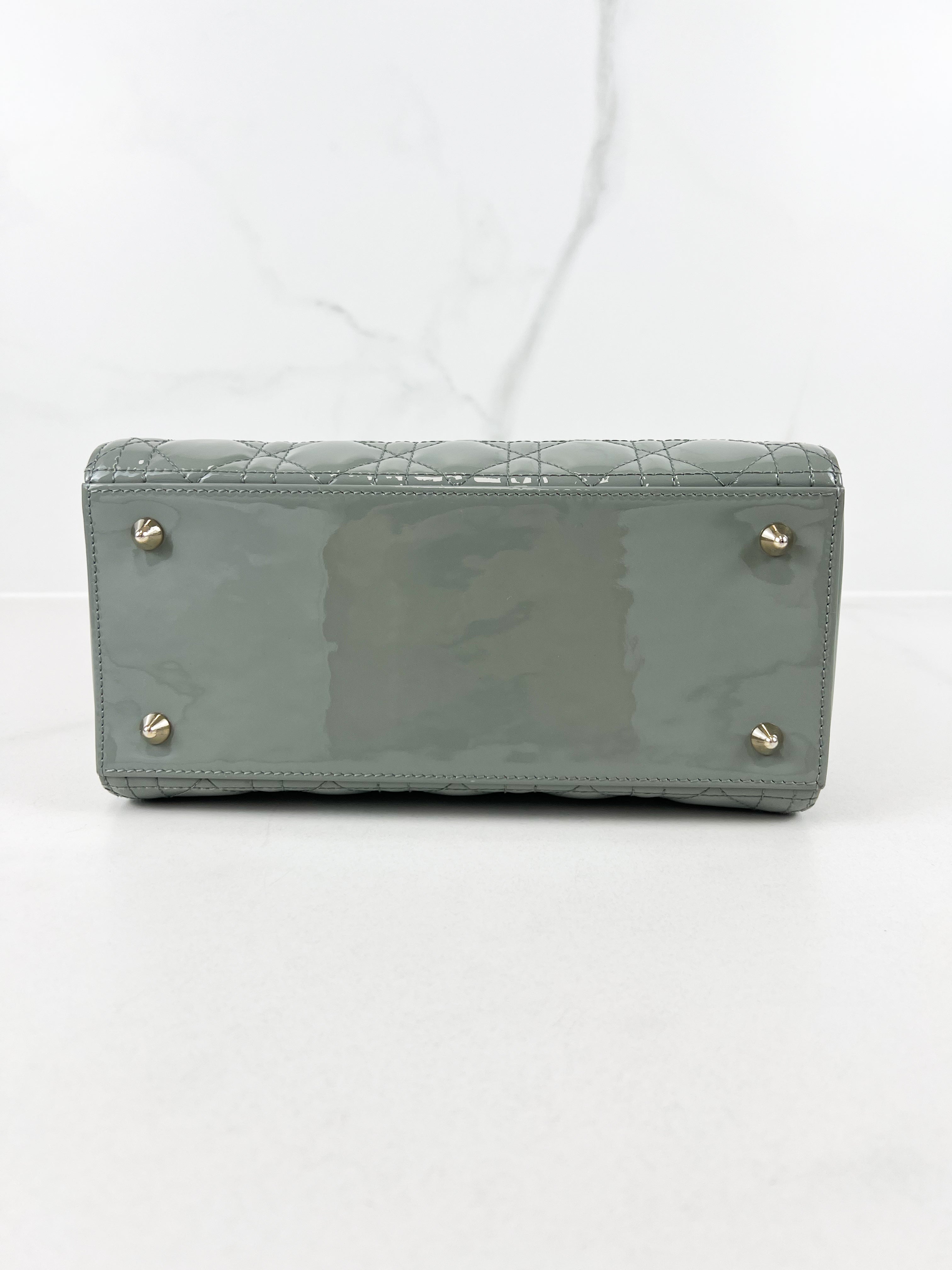 Christian Dior Medium Lady Dior In Grey Patent with GHW