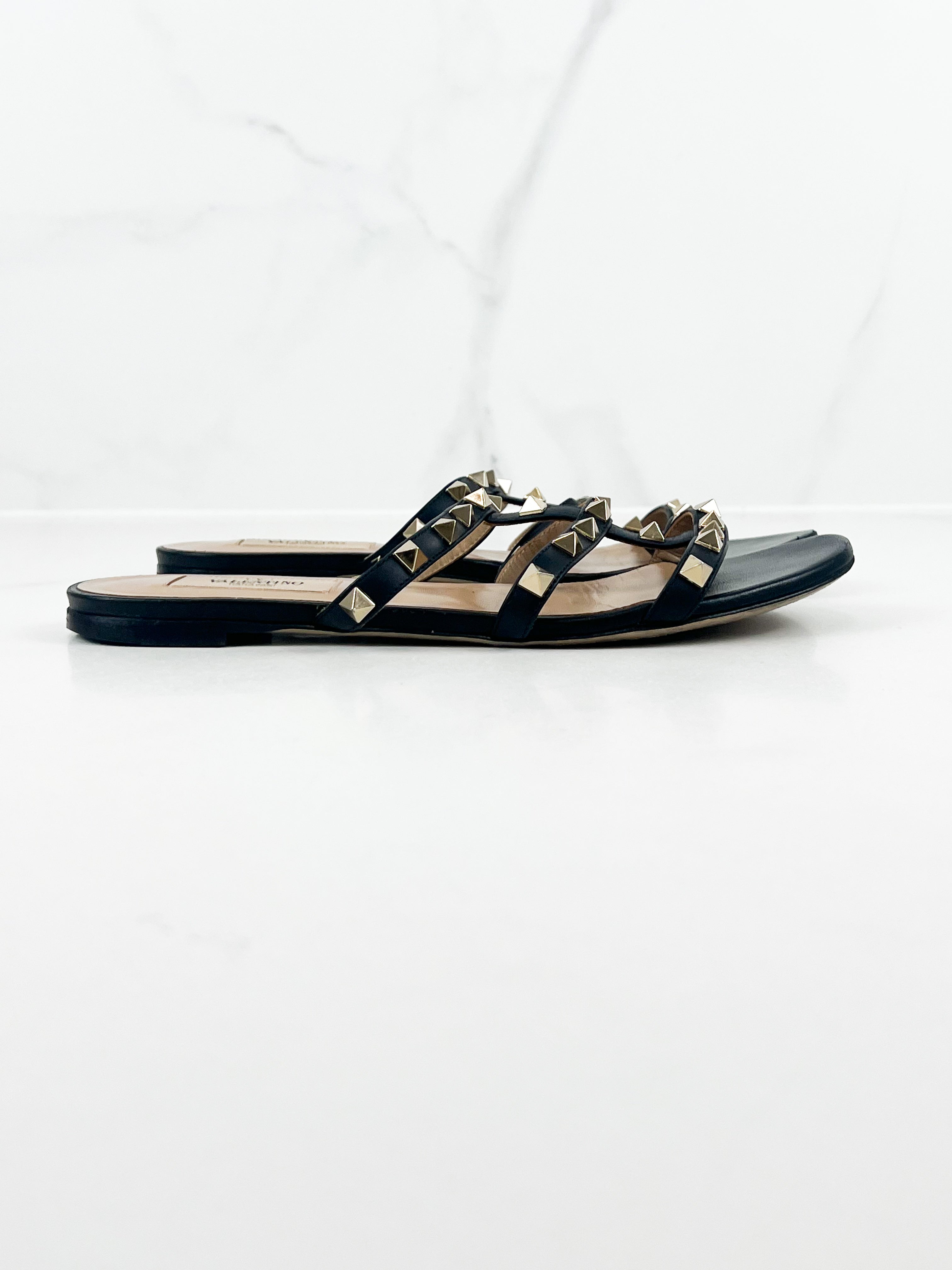 Valentino Garavani Caged Black Rockstud Slides