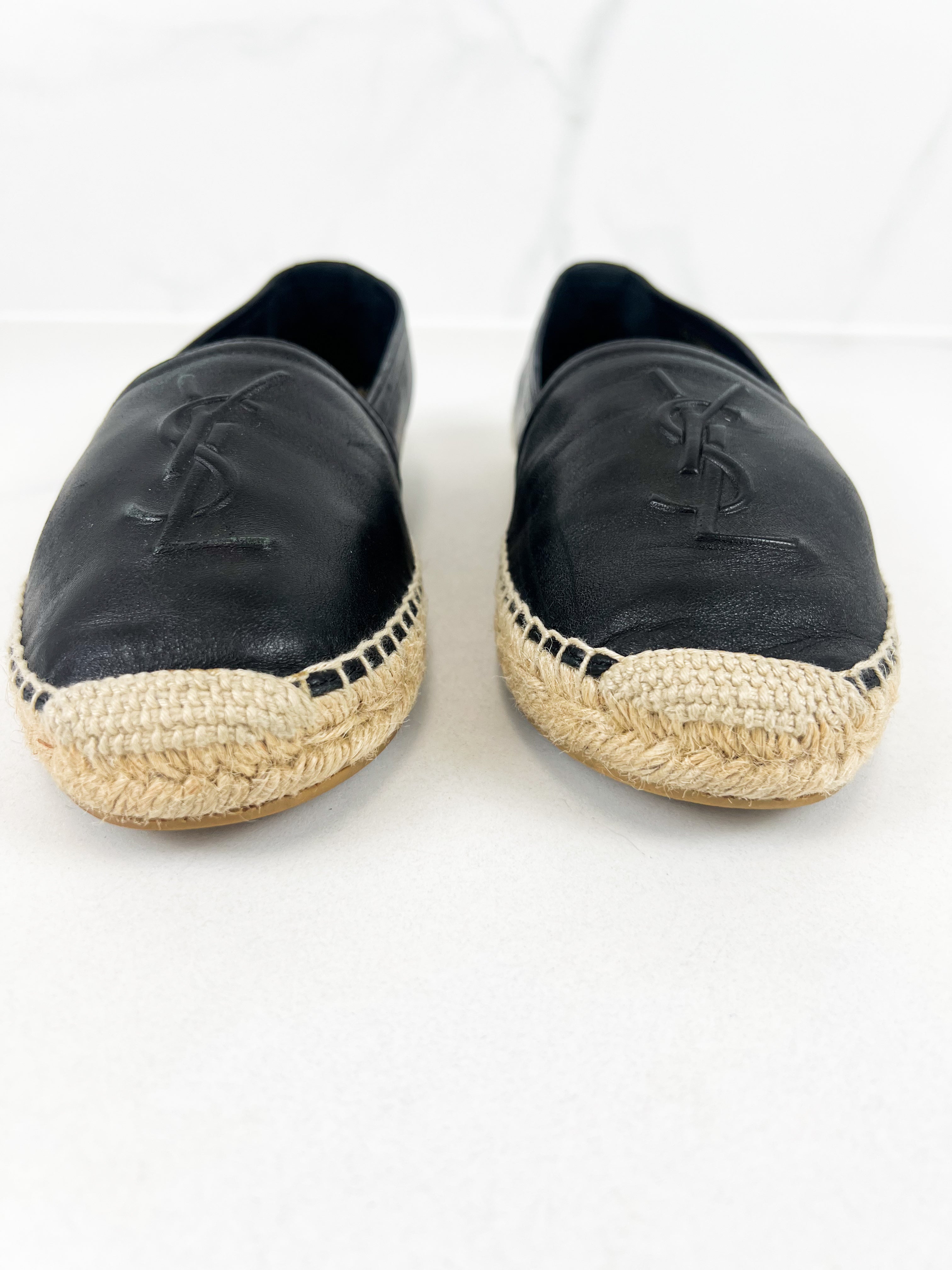 Saint Laurent Black Monogram Espadrilles Size 37.5