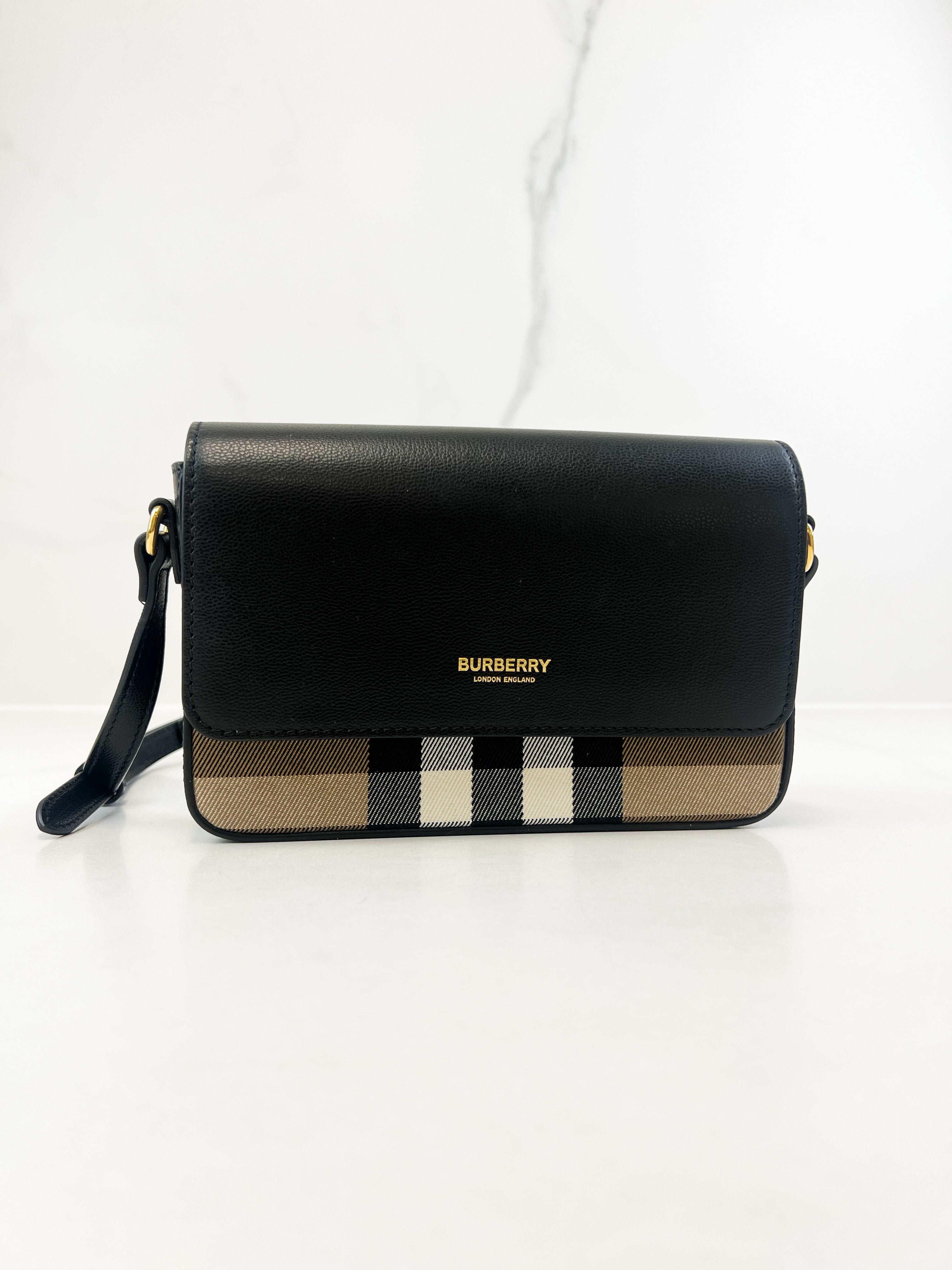 Burberry Leather and Vintage Check Note Crossbody Bag