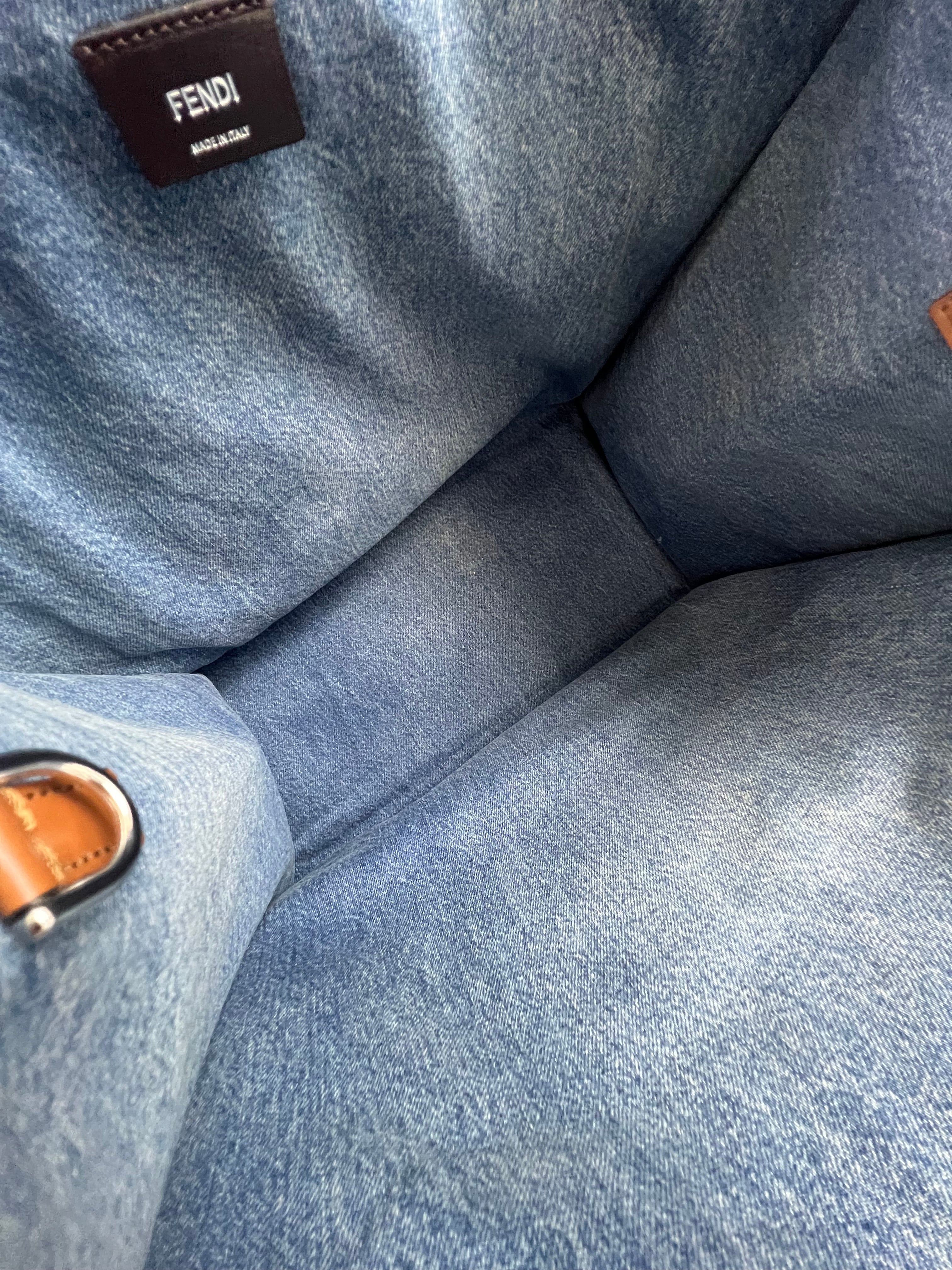 Fendi Blue Denim Fringe Medium Sunshine Tote Bag