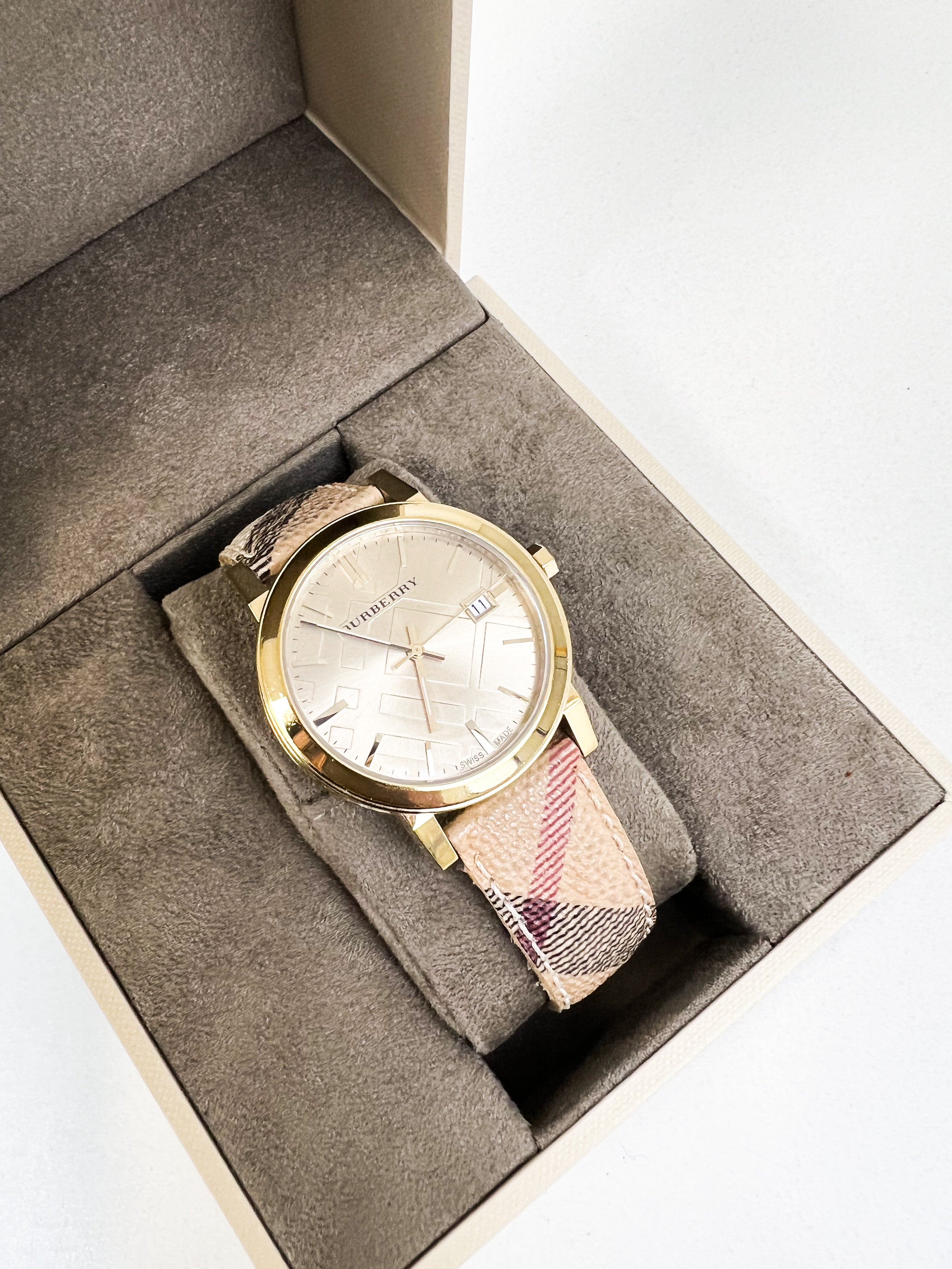 Burberry BU9026 The City Champagne Dial Check Watch 36mm