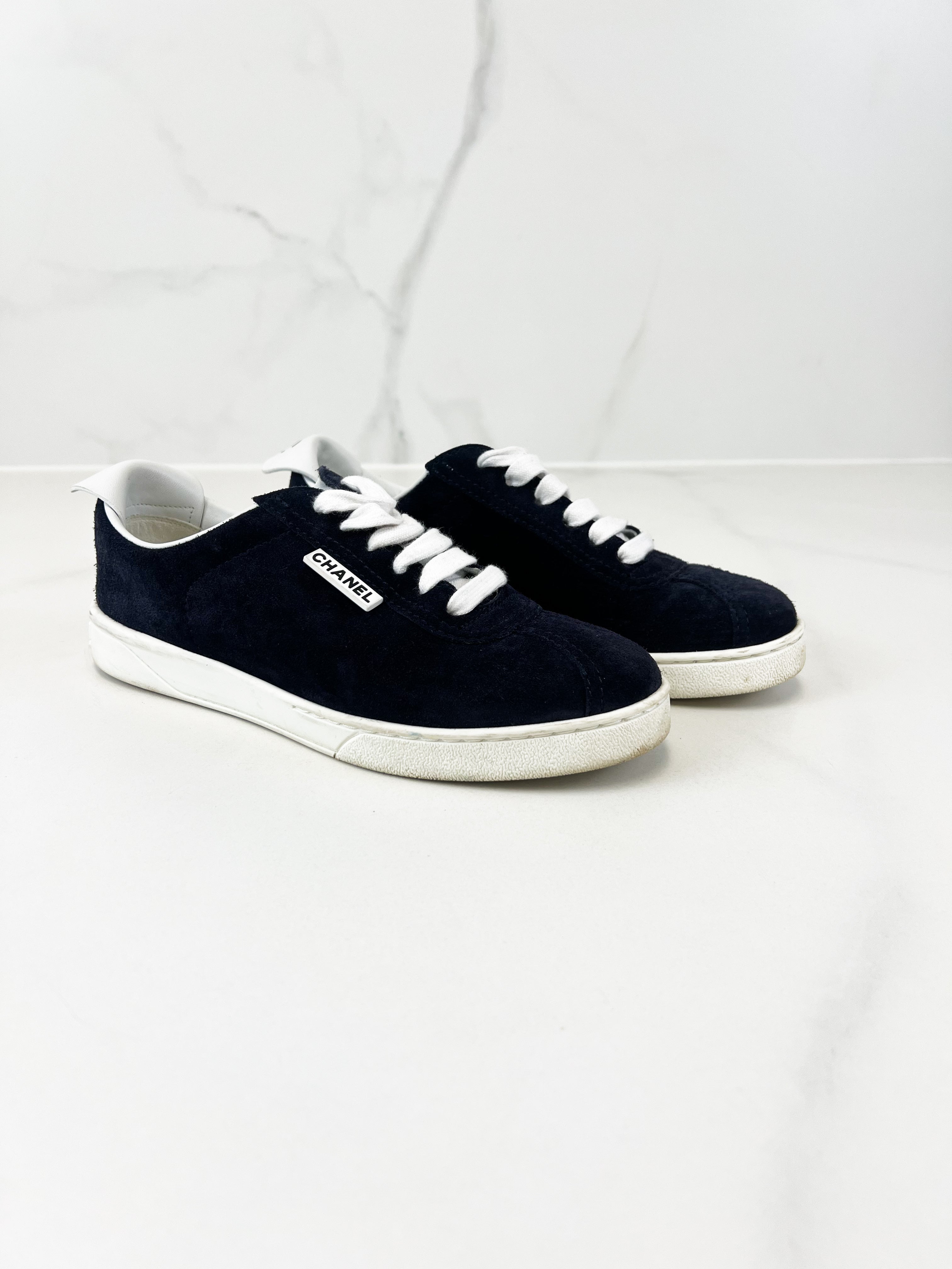 Chanel CC Suede Navy Sneaker Size 37