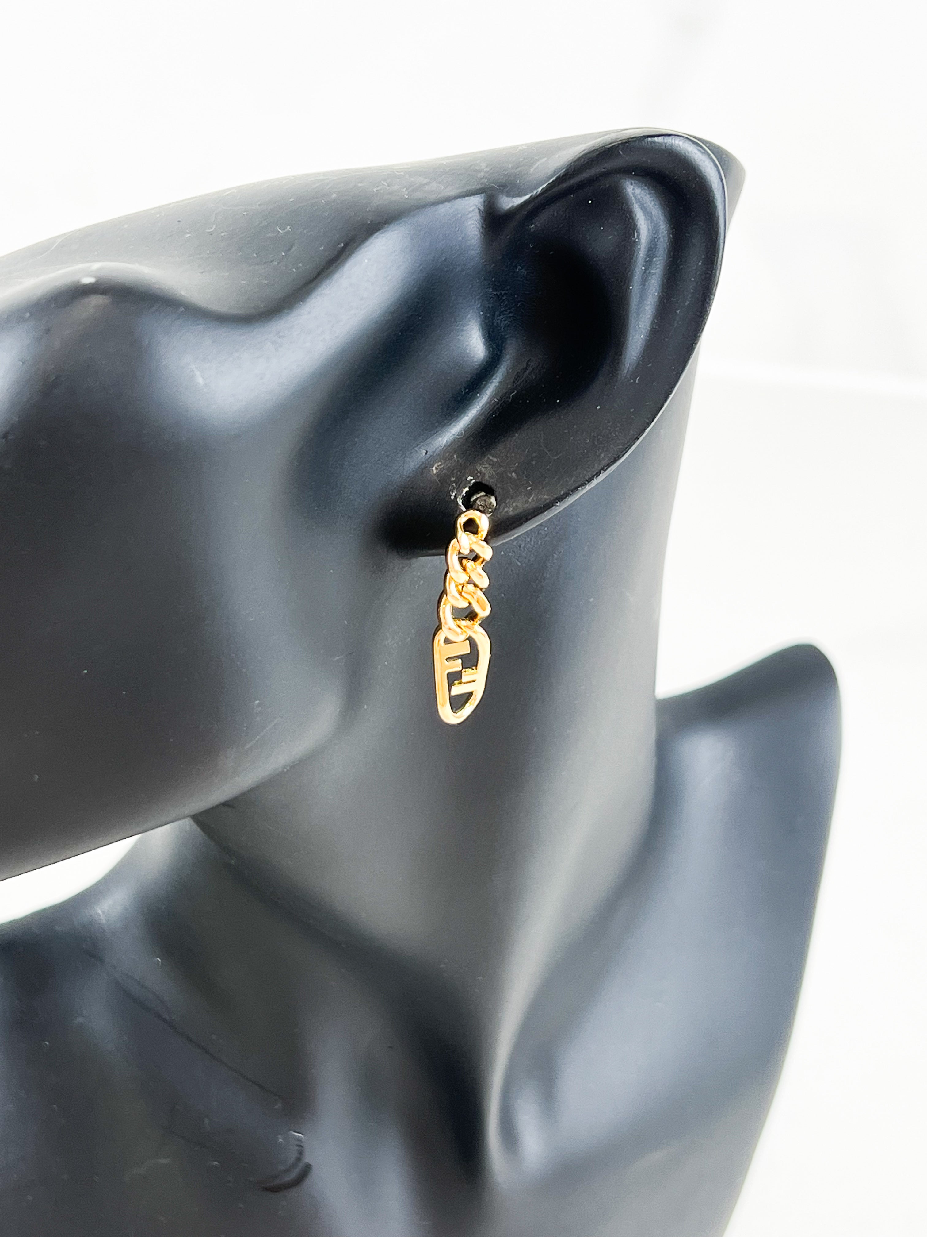Fendi F Logo Drop Down Earring in Gold