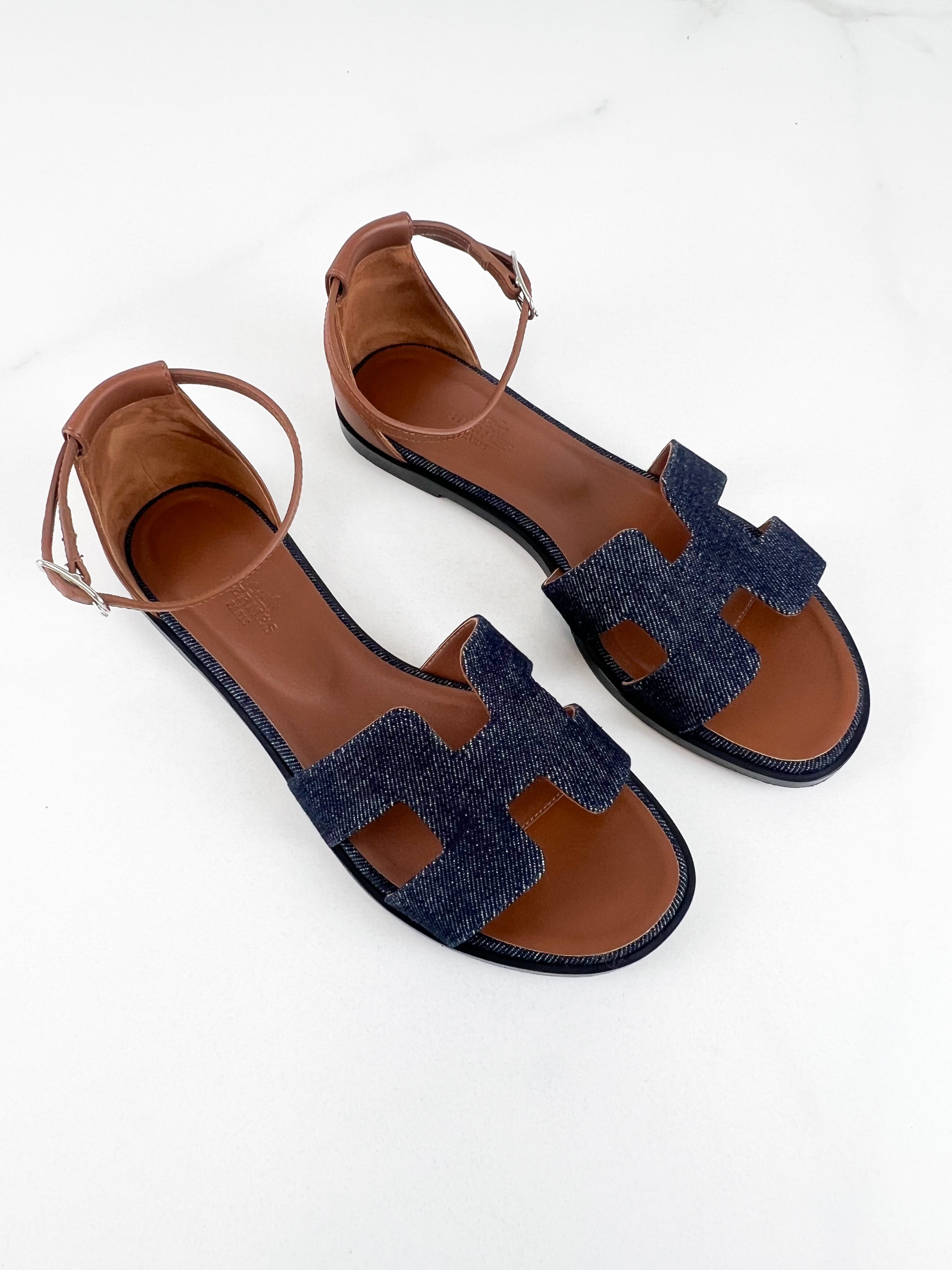 Hermes Denim Santorini Sandals Size 38.5