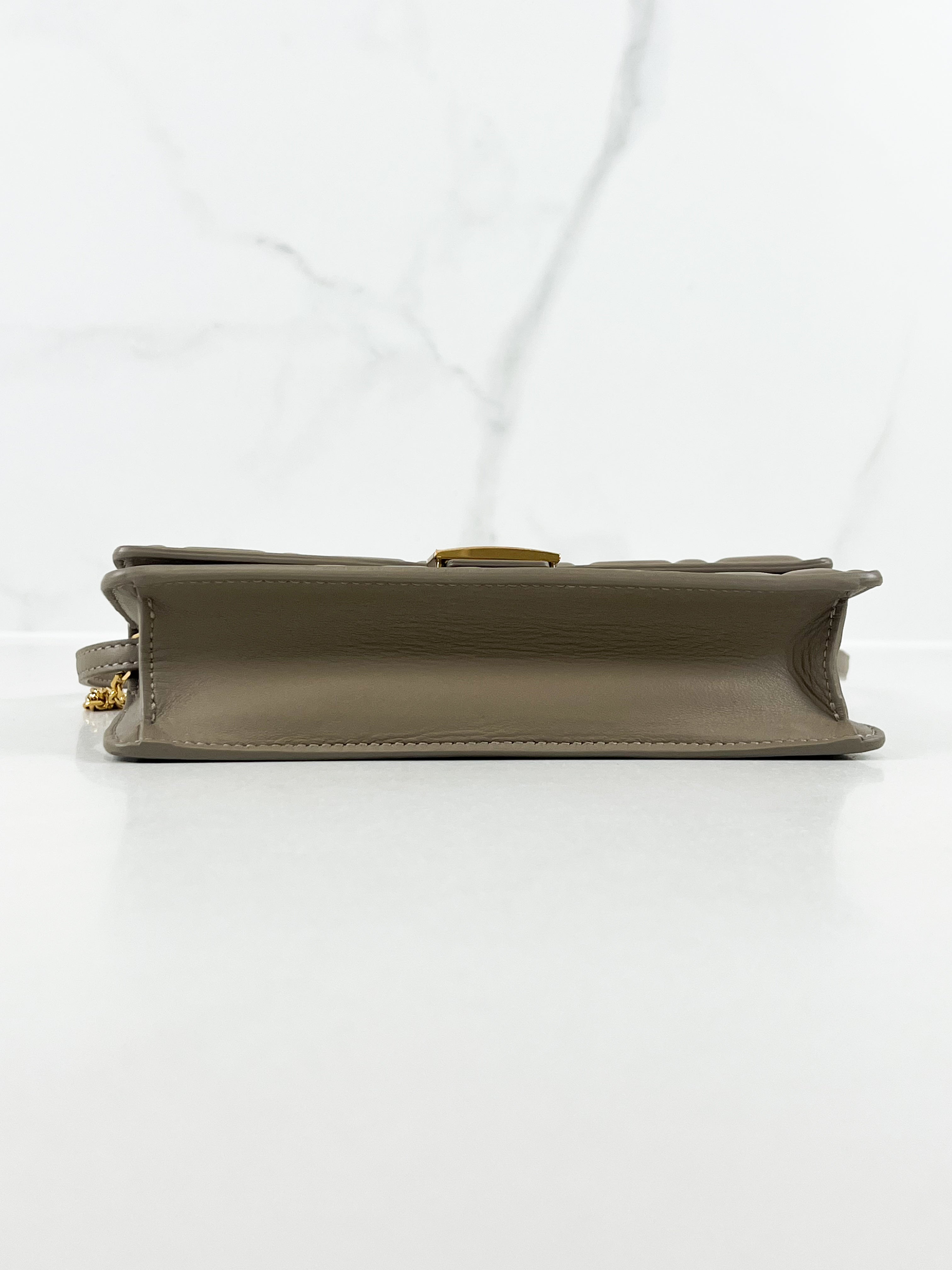 Fendi FF Wallet On Chain Baguette in Dove Grey Nappa Leather