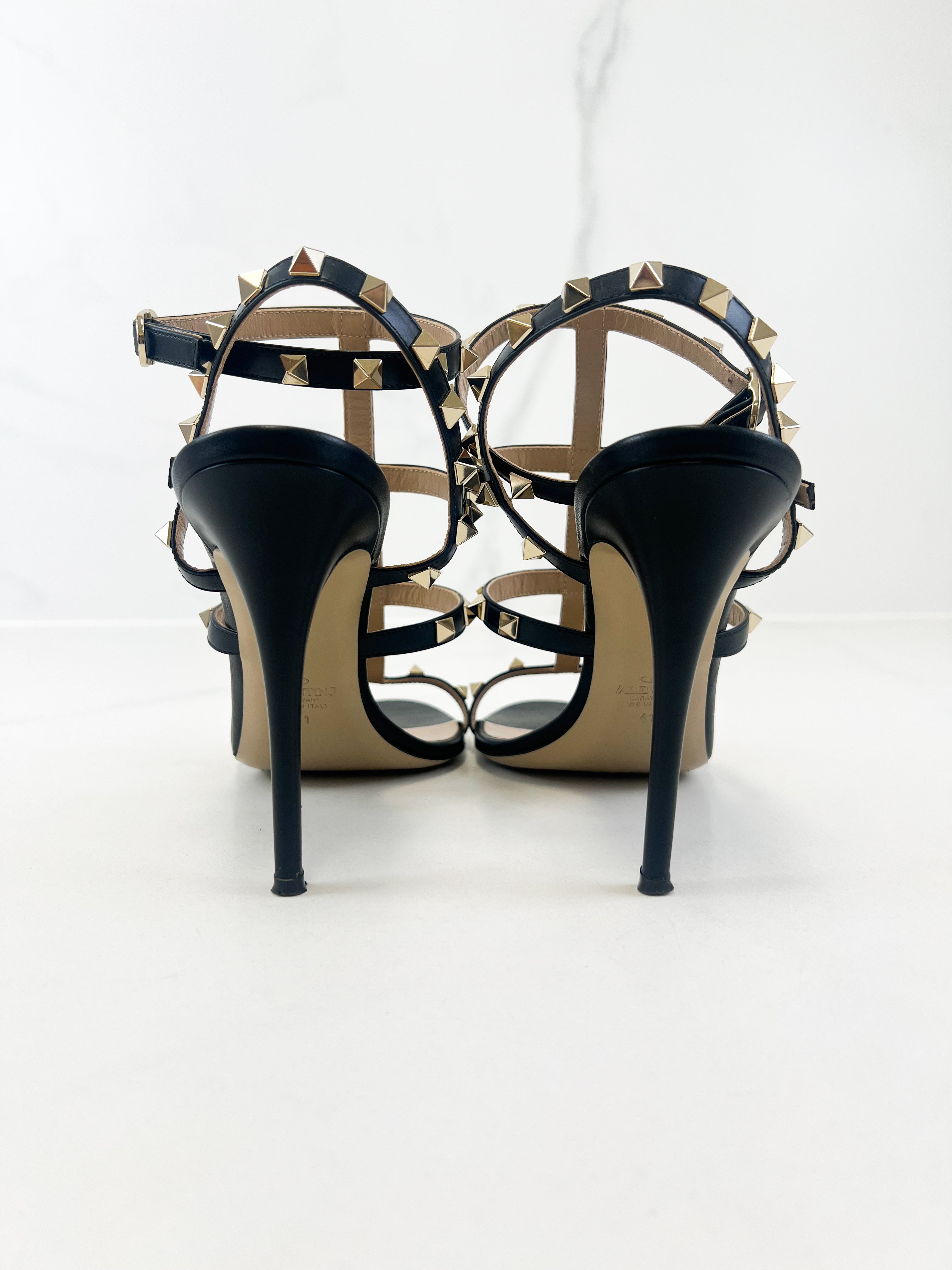 Valentino Black Rockstud Leather Sandals Size 41