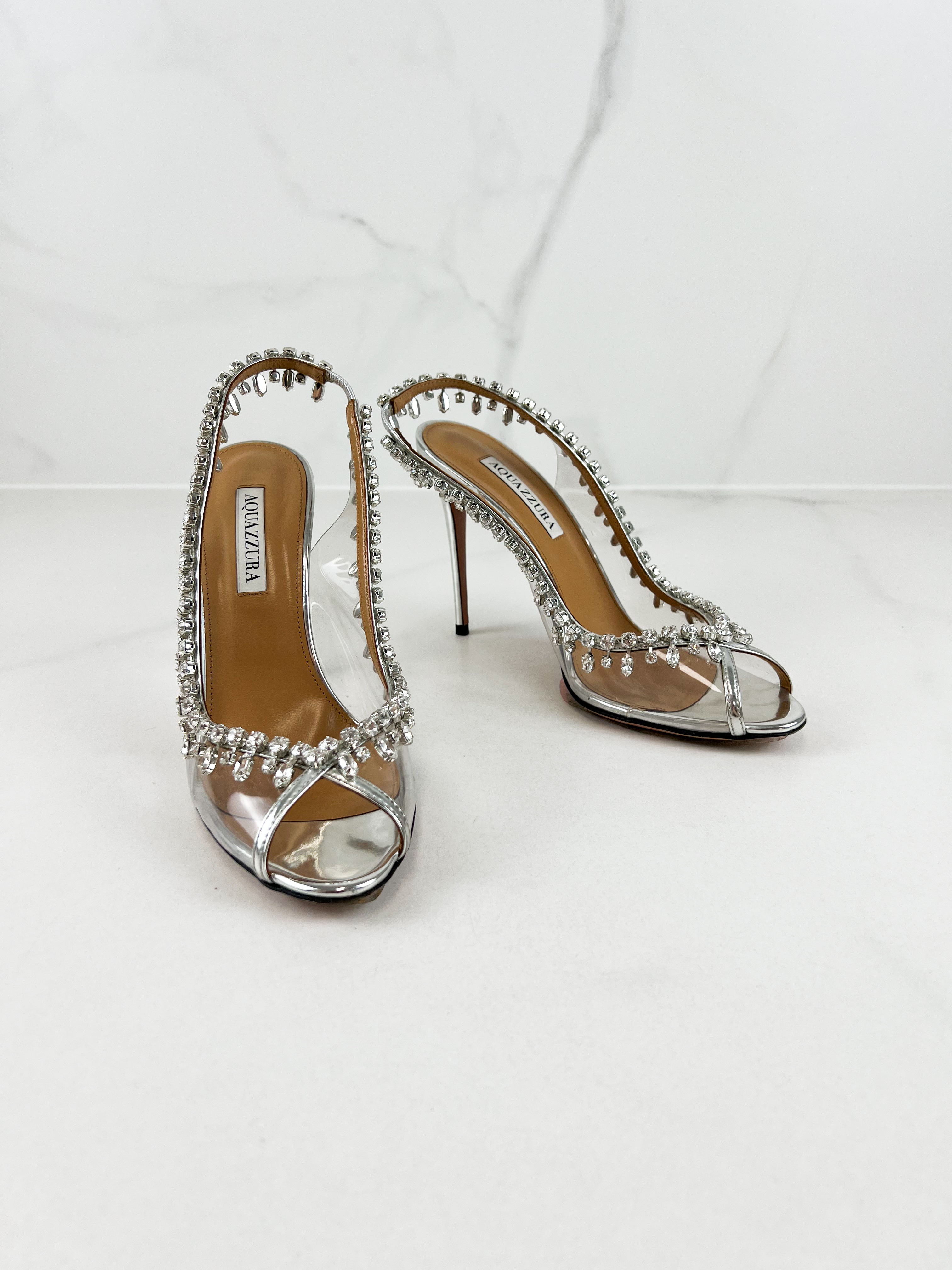 Aquazzura Temptation Crystal Sandal 100 Heel Size 39