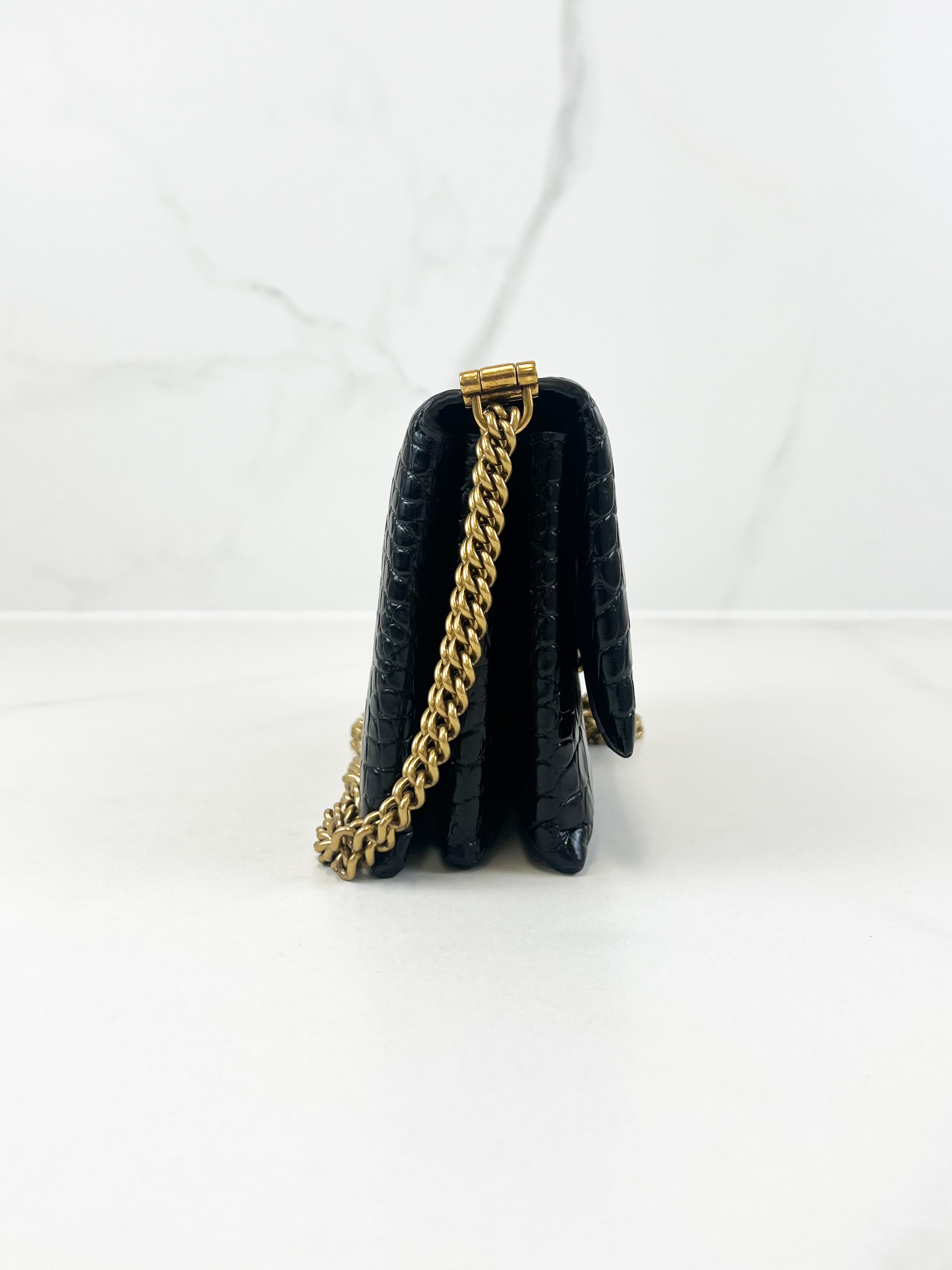 Balenciaga Triplet Croc Embossed Leather Shoulder Bag