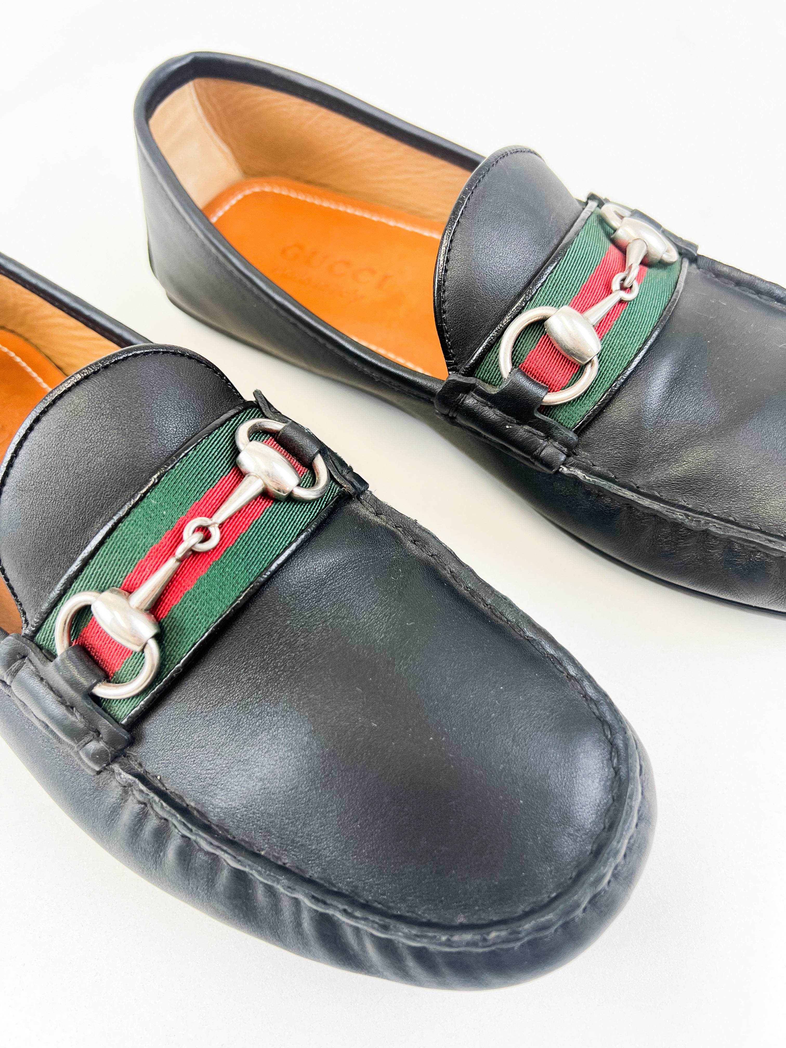 Gucci Mens Horsebit Signature Leather Loafers Size 6.5