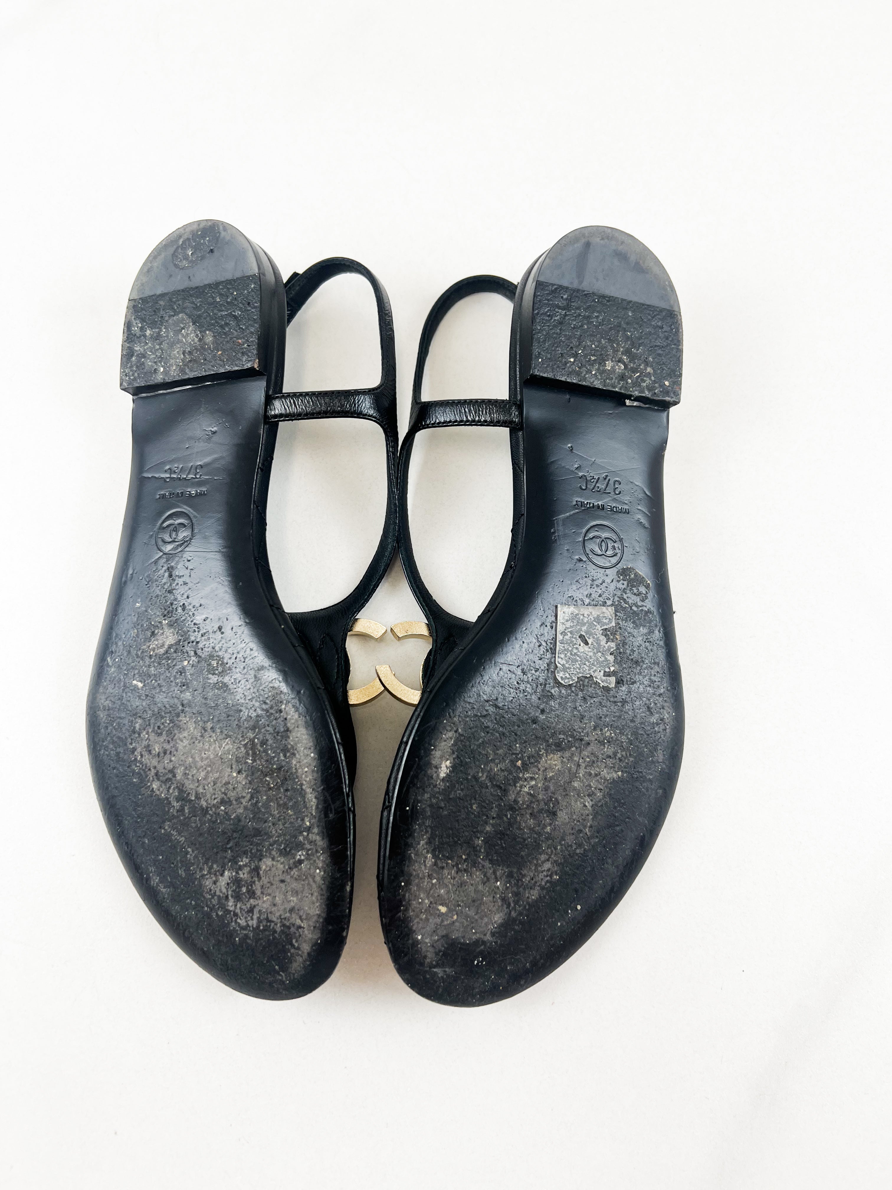 Chanel CC Logo Flat Thong Sandal Size 37.5C