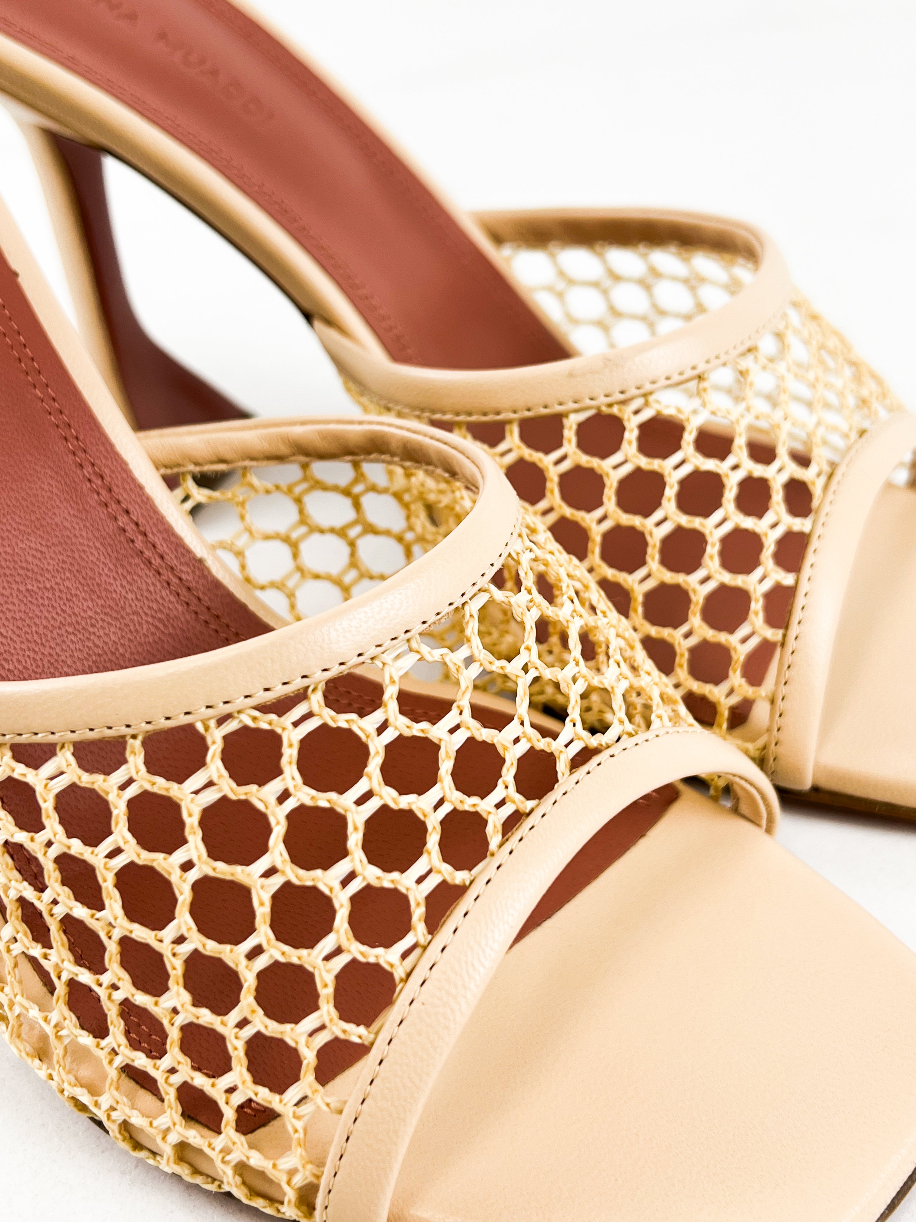 Amina Muaddi Lupita Net Slipper in Beige Size 40