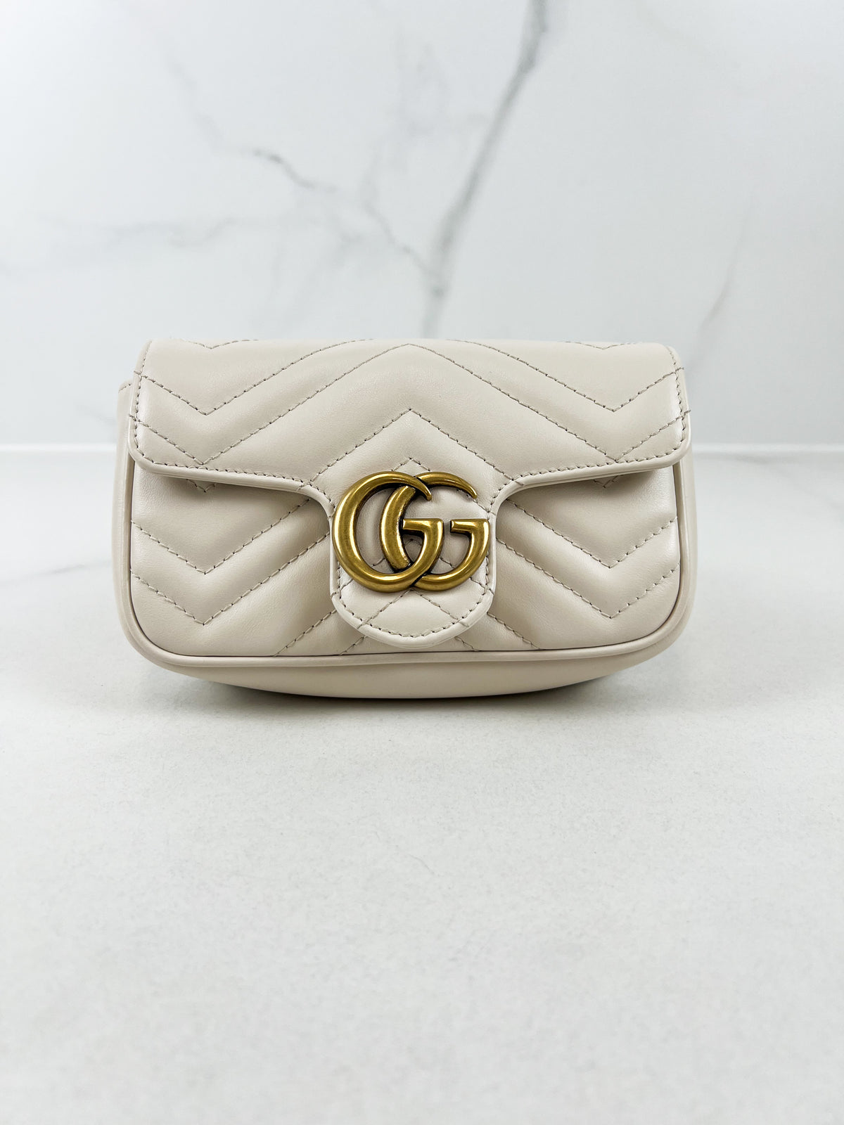 Gucci White GG Marmont Matelasse Super Mini Bag