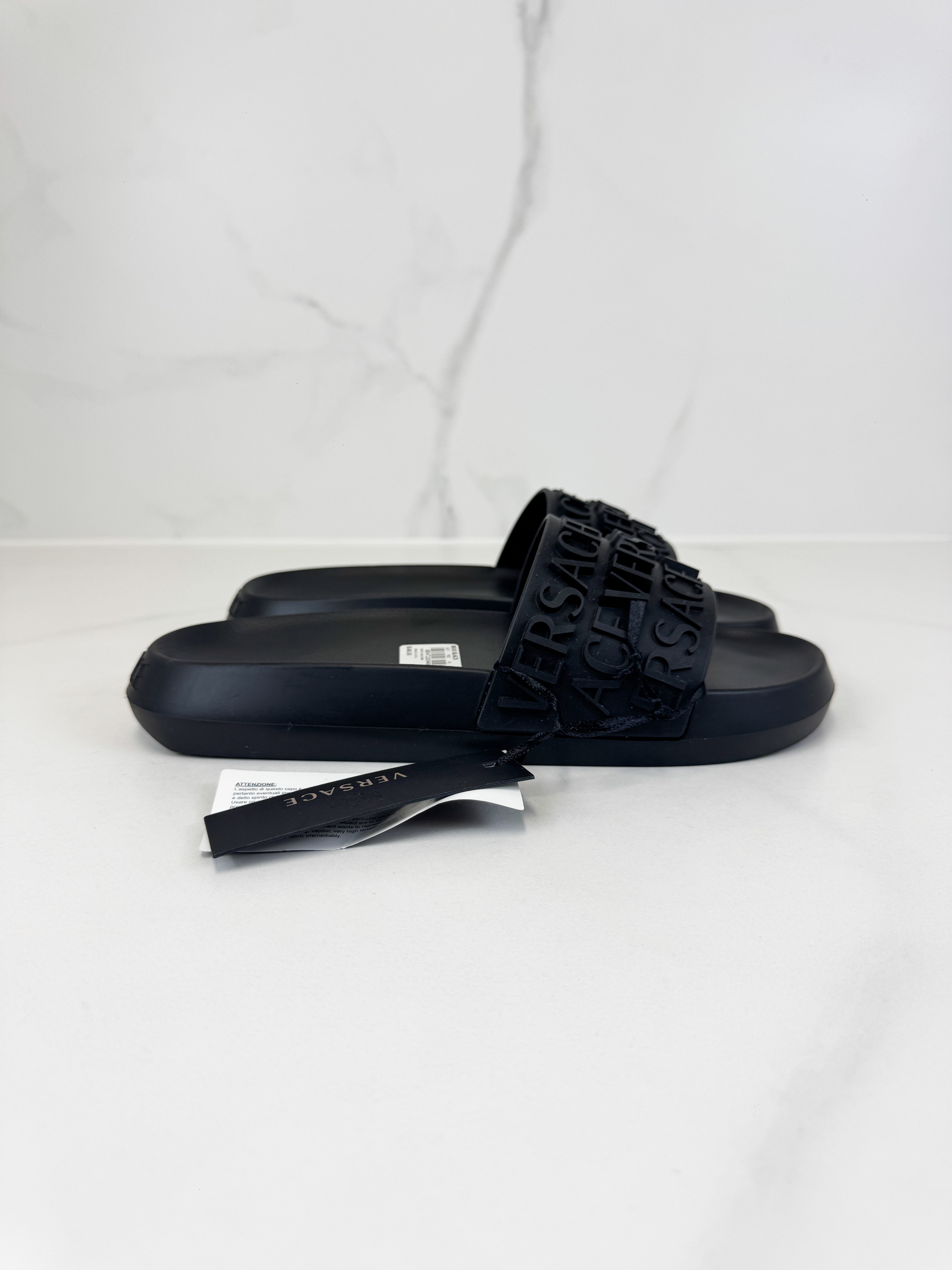 Versace Logo Embossed Black Rubber Slides Size 42