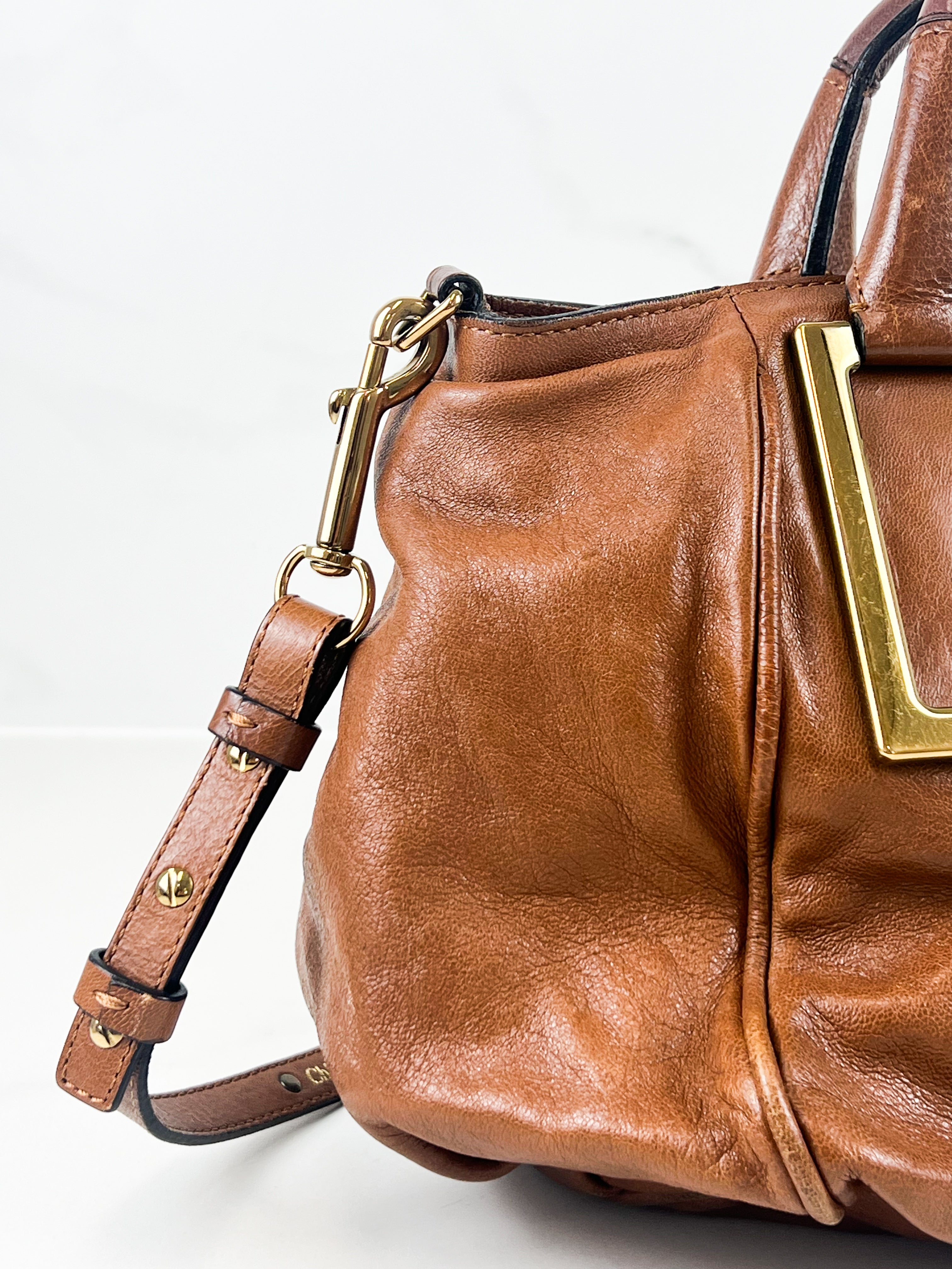 Chloe Vintage Brown Leather Ethel Satchel Bag