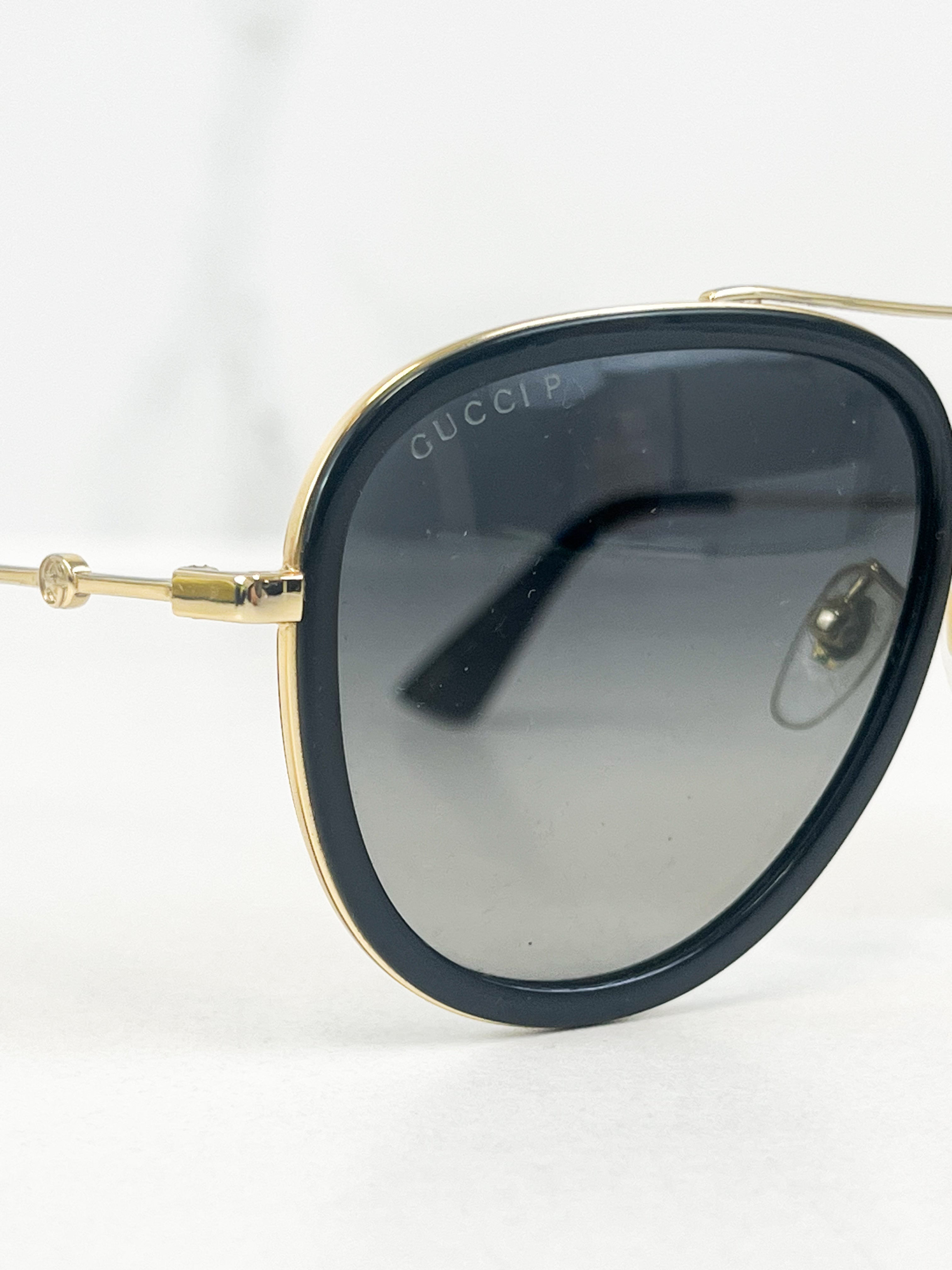Gucci Black Frame Aviator Metal Sunglasses