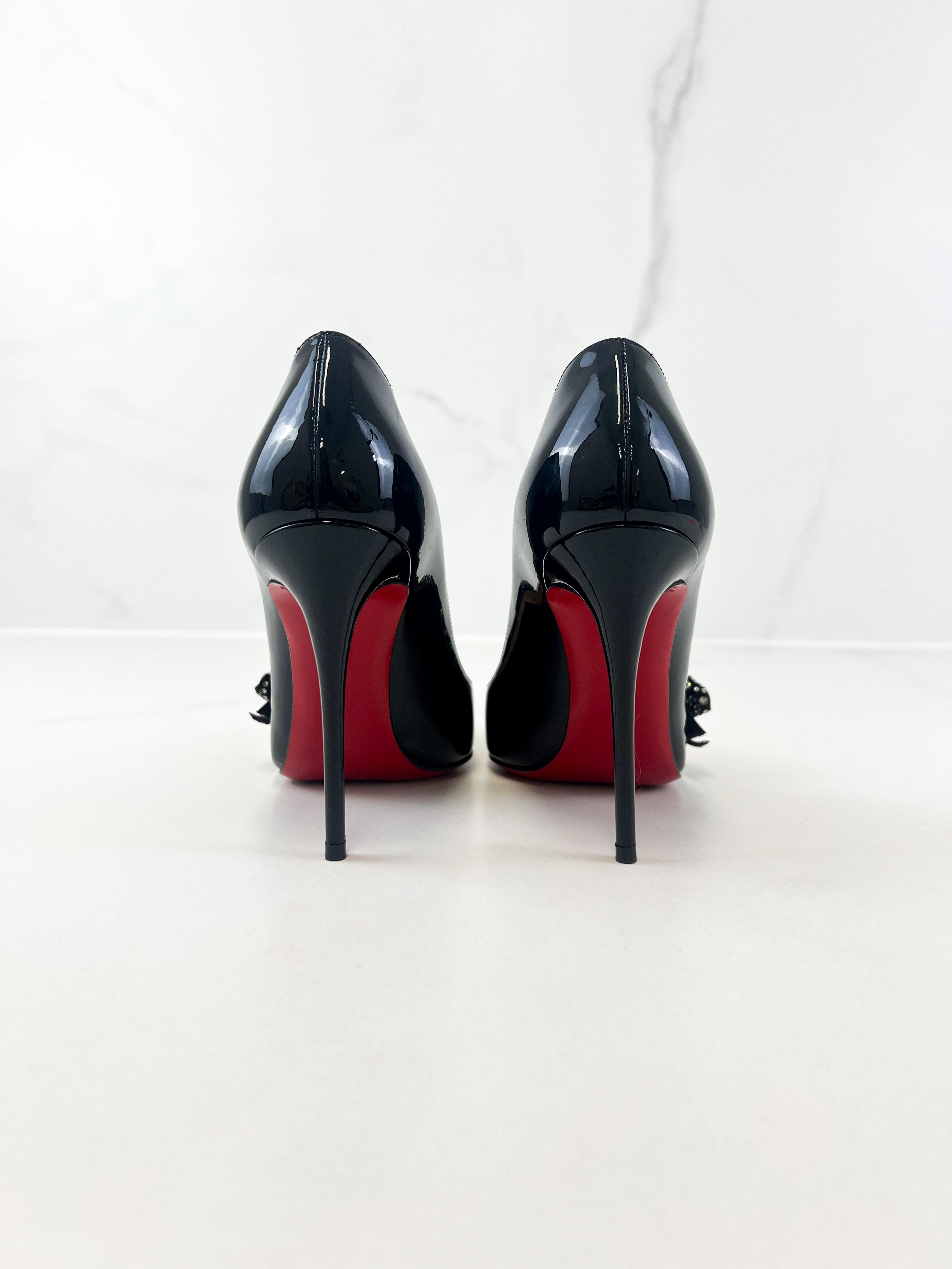 Christian Louboutin Black Patent Madame Menule 100 Pump Size 35.5