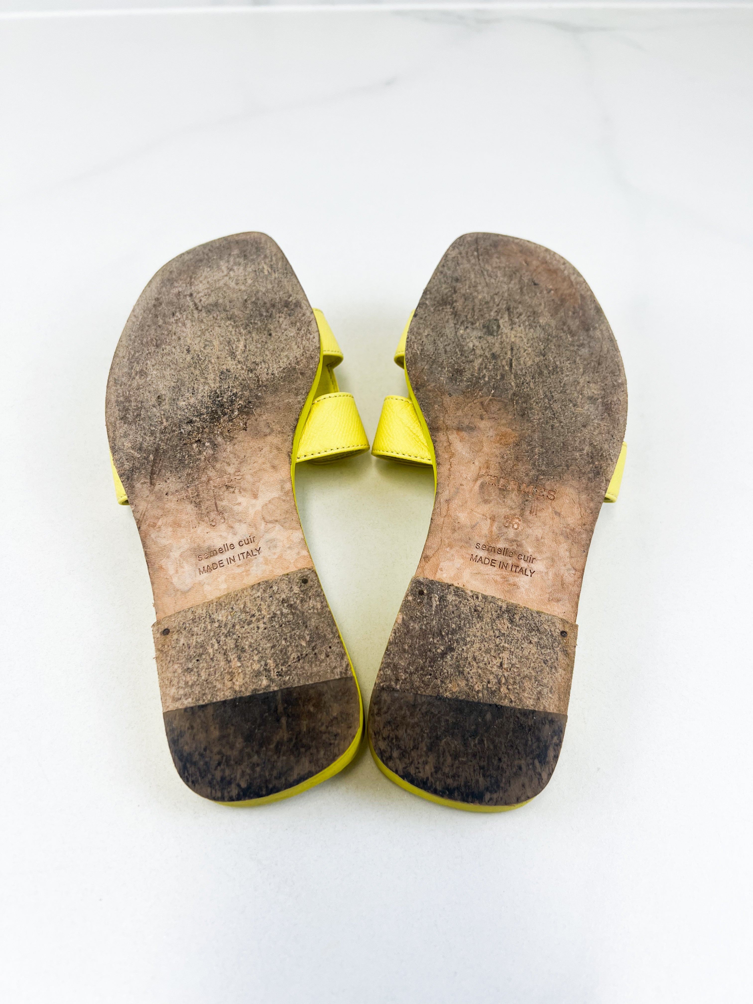 Hermes Oran Sandal in Yellow Size 36