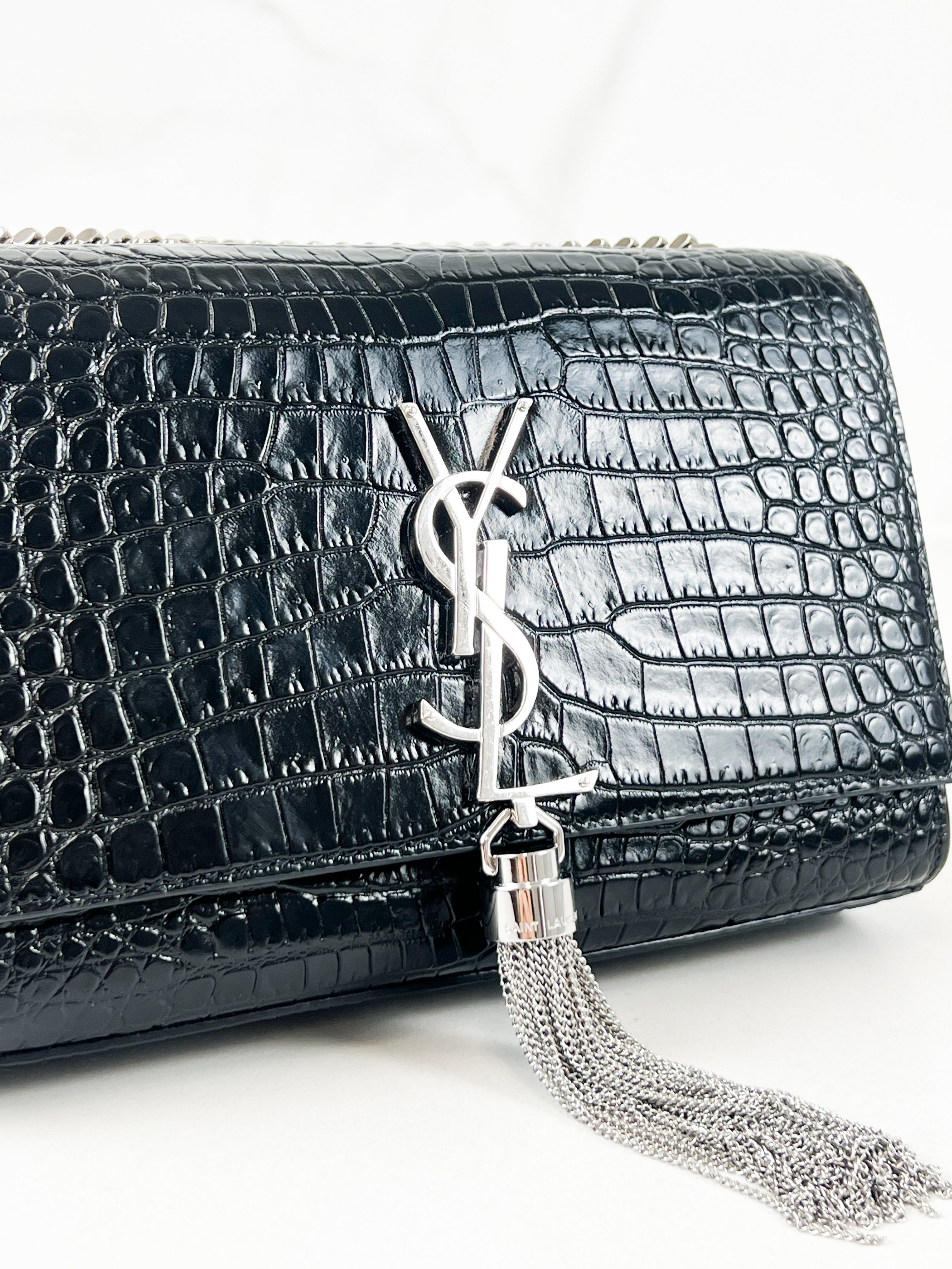 Saint Laurent Small Kate with Tassel Croc Embossed Shiny Leather SHW