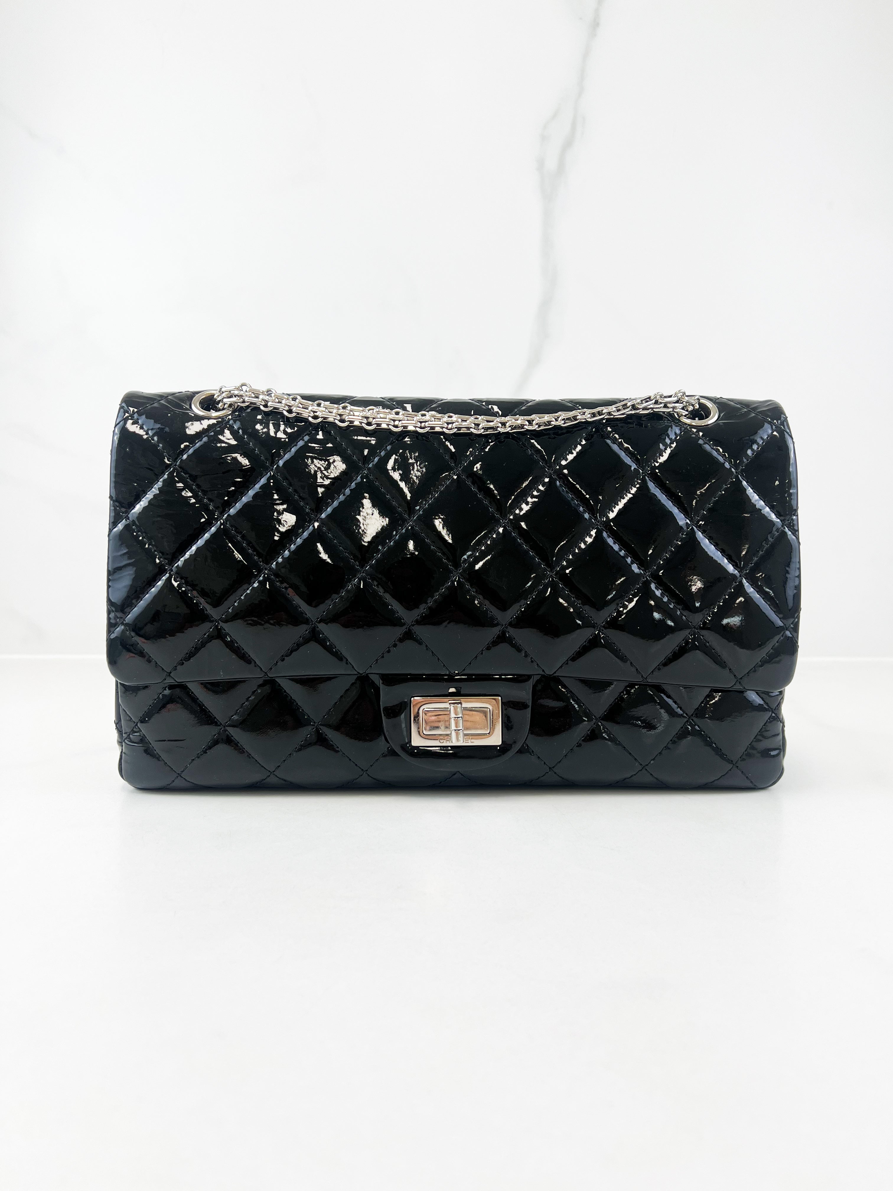 Chanel Black Classic Jumbo Double Flap Re-issue Calfskin Patent Leather Bag