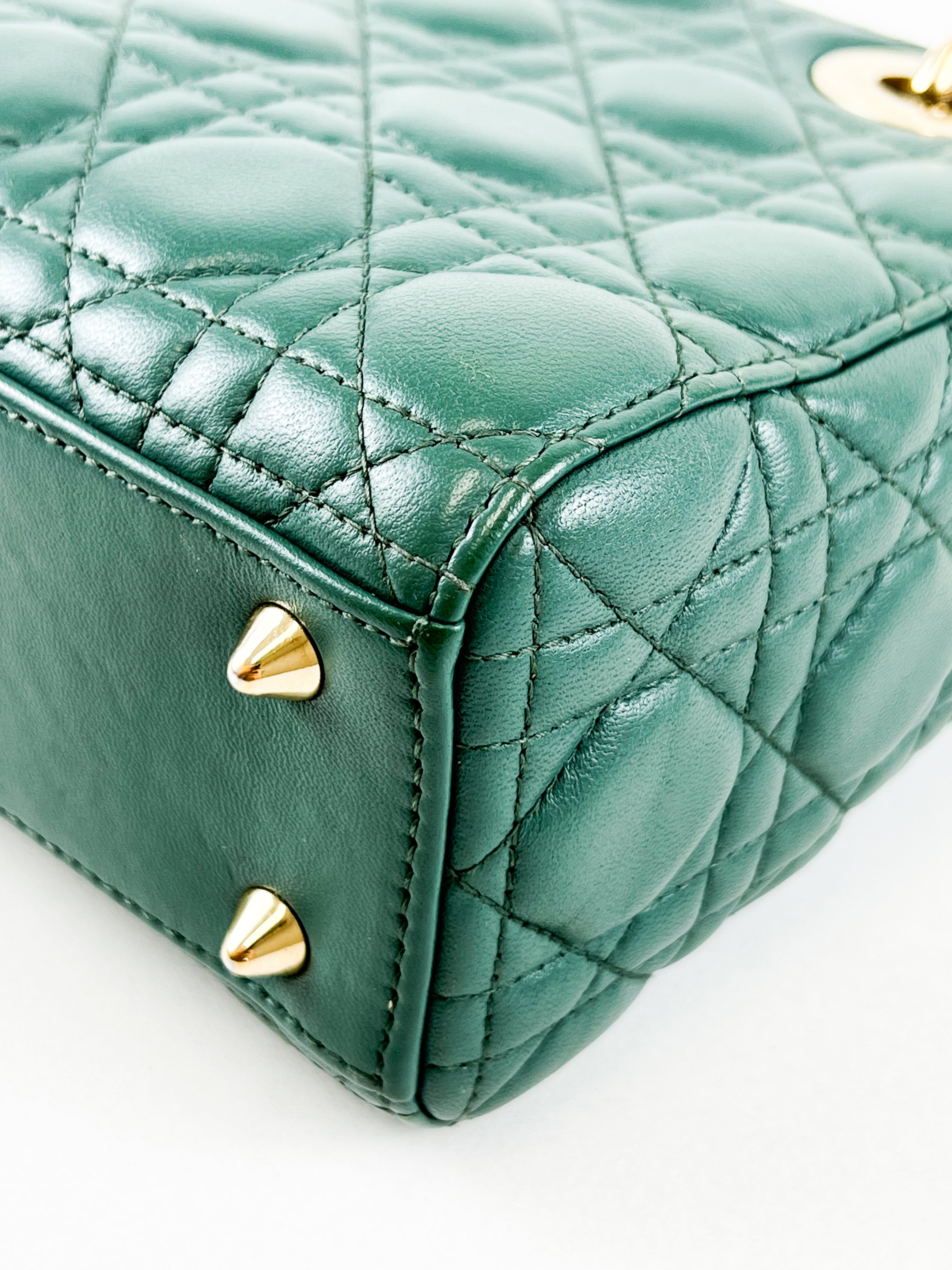 Christian Dior Small Lady Dior In Cedar Green Lambskin with GHW