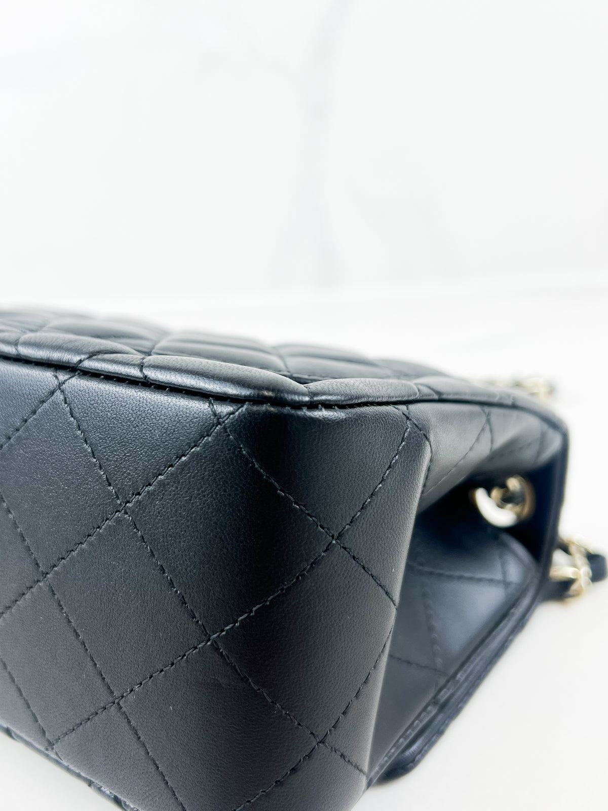 Chanel Mini Square in Black Lambskin with Champagne Hardware