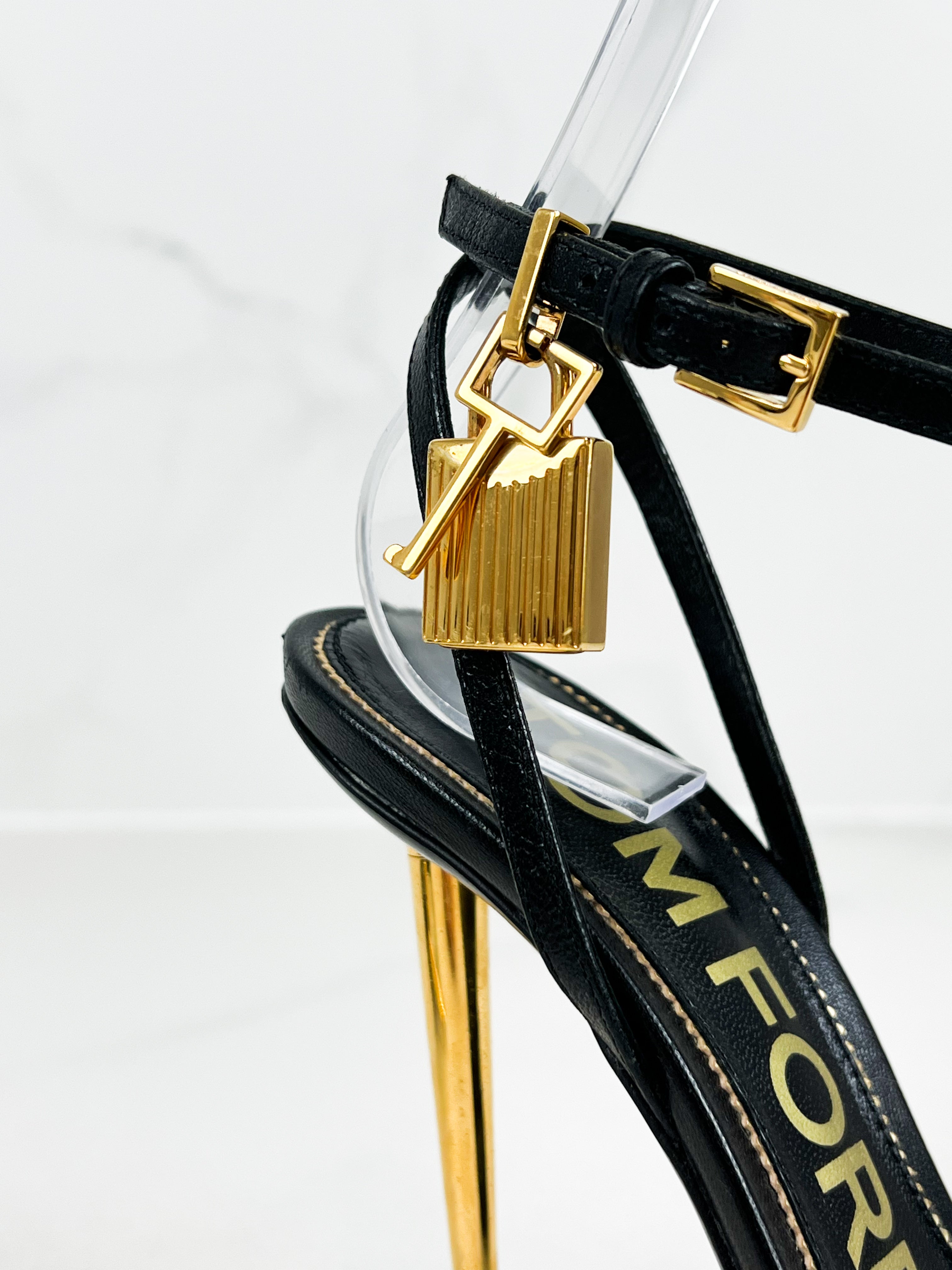 Tom Ford Black Padlock Leather Sandal Size 36