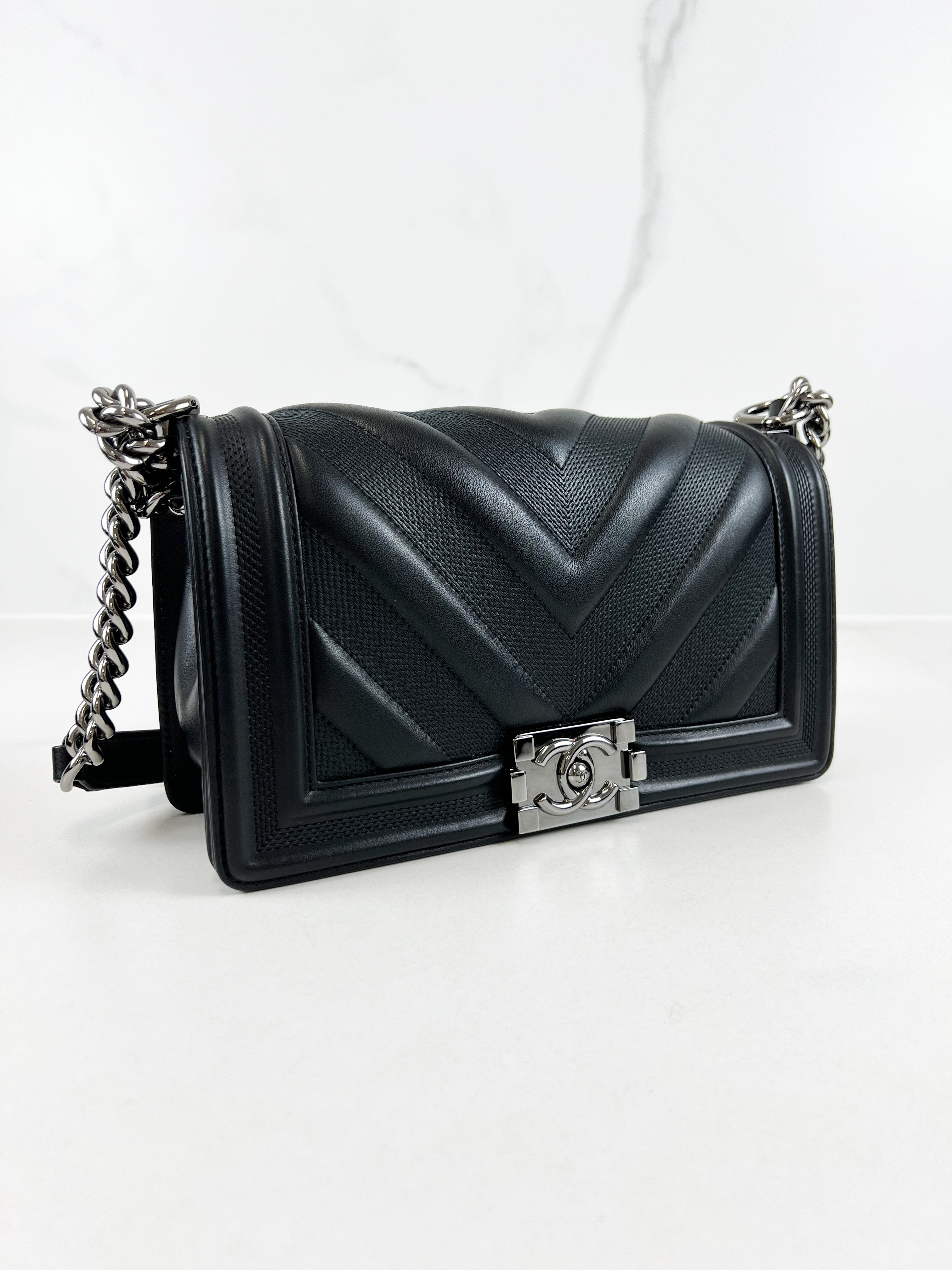 Chanel Old Medium Chevron Boy Bag with SHW