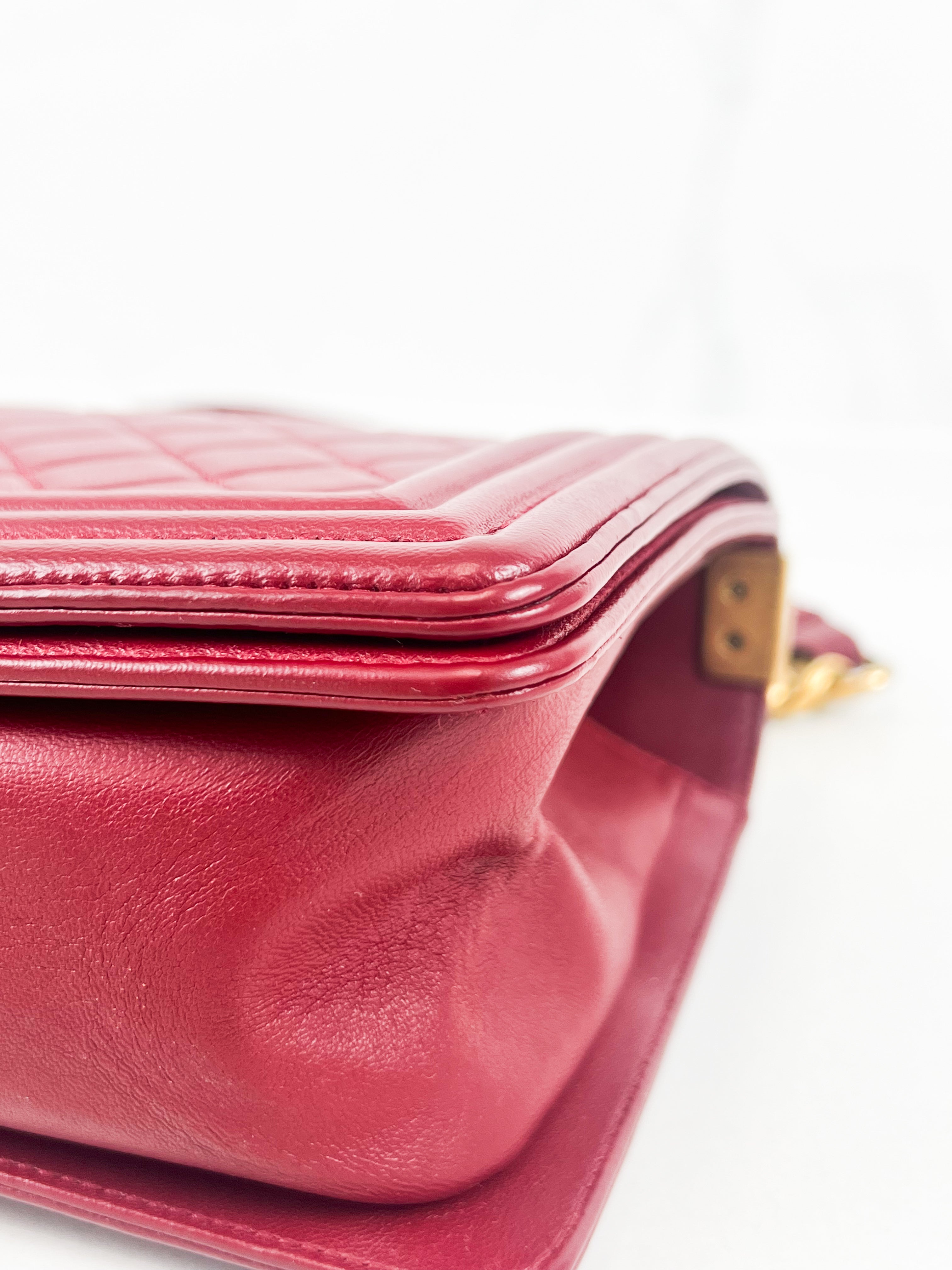 Chanel Old Medium Boy Bag in Red Quilted Calfskin with Gold Hardware