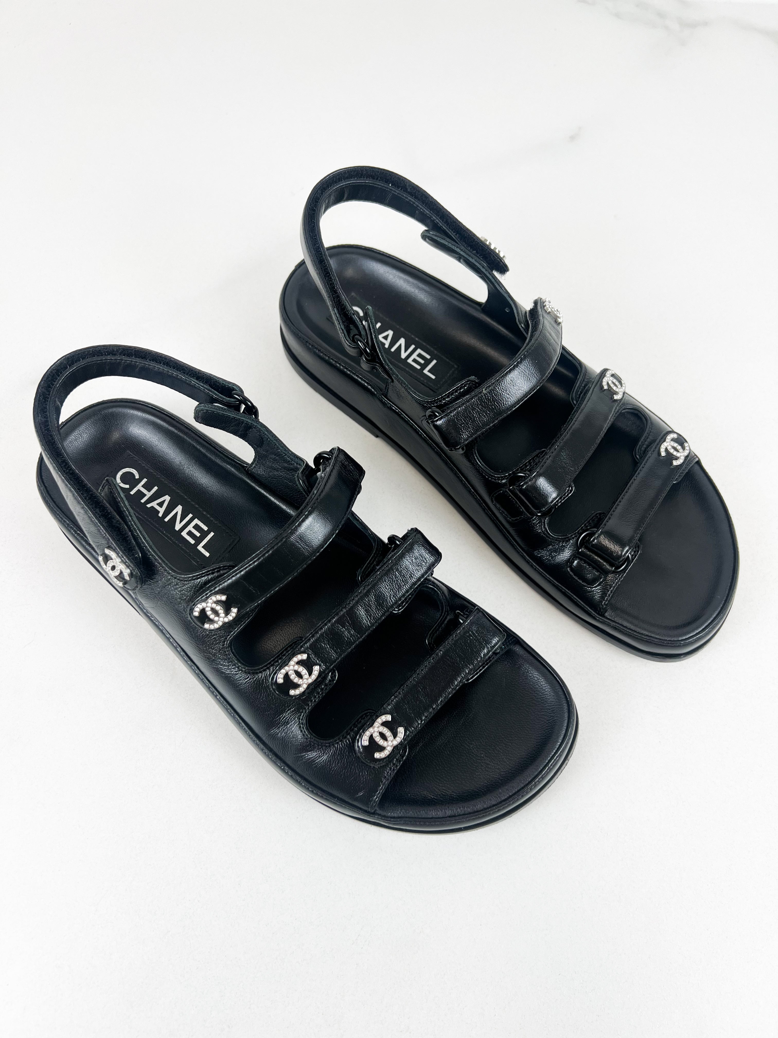 Chanel Black Leather Dad Sandal Size 35.5C