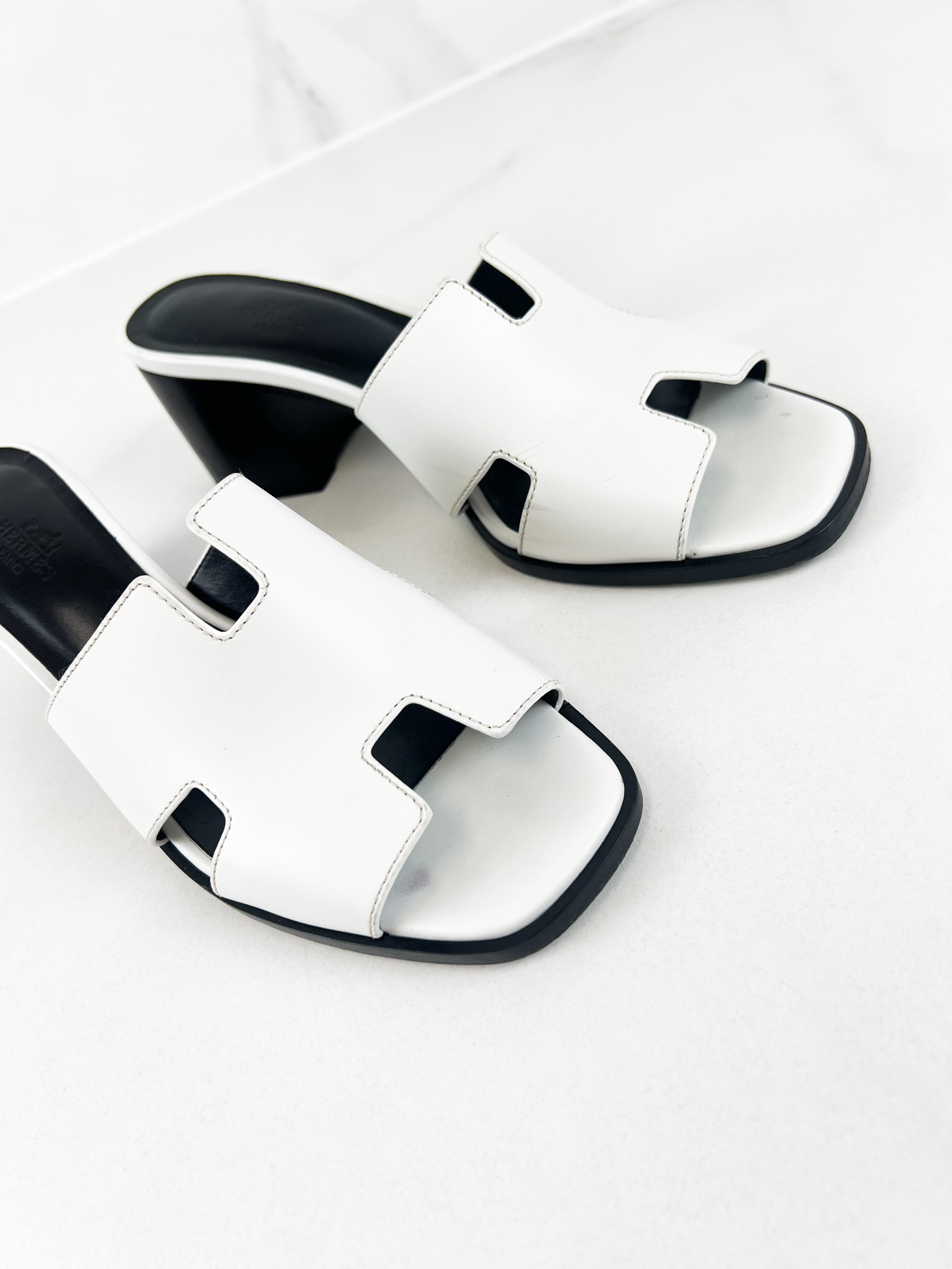 Hermes Helia Heel in White Size 39