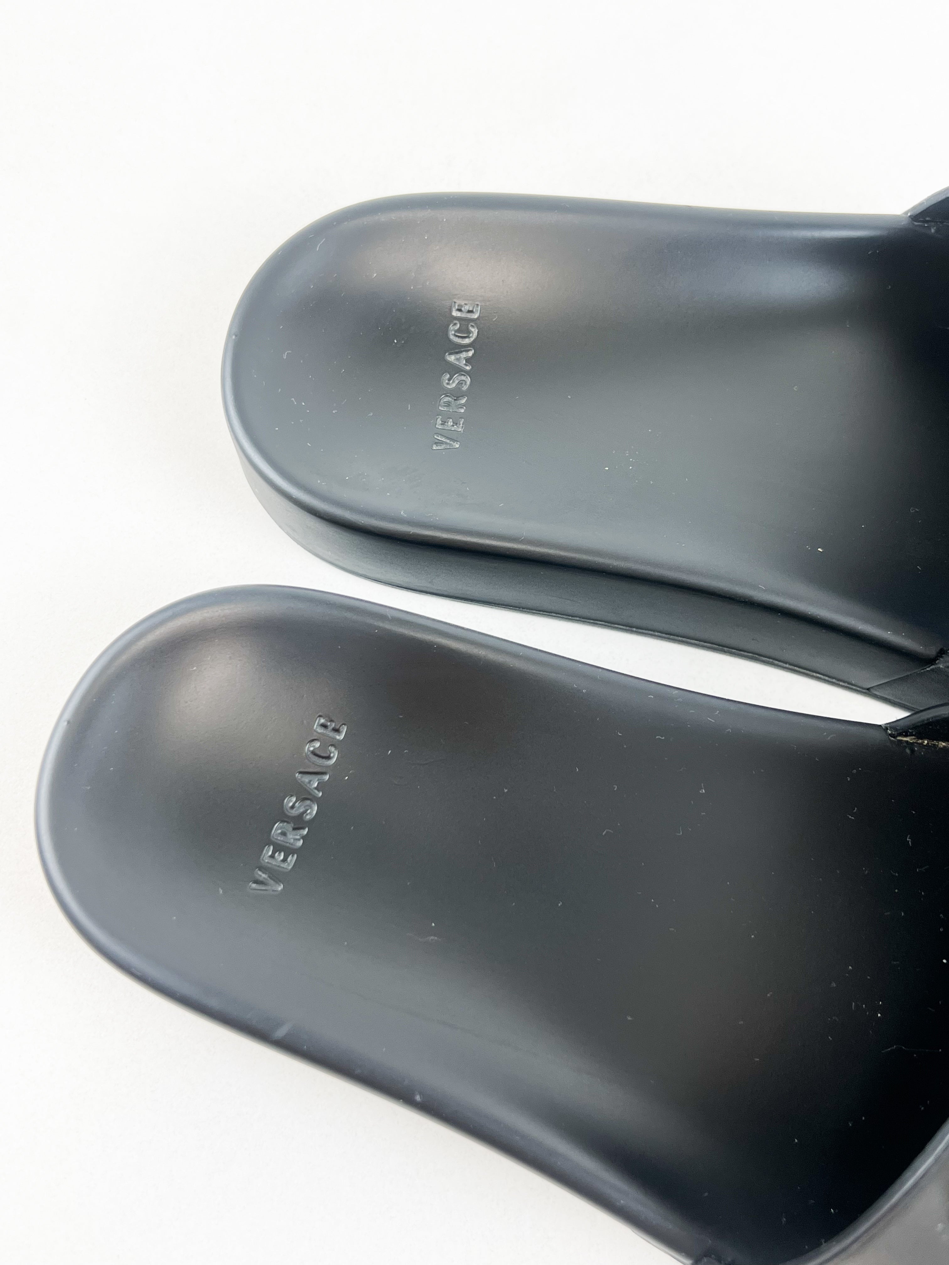 Versace Medusa Stud Leather Slides in Black Size 40