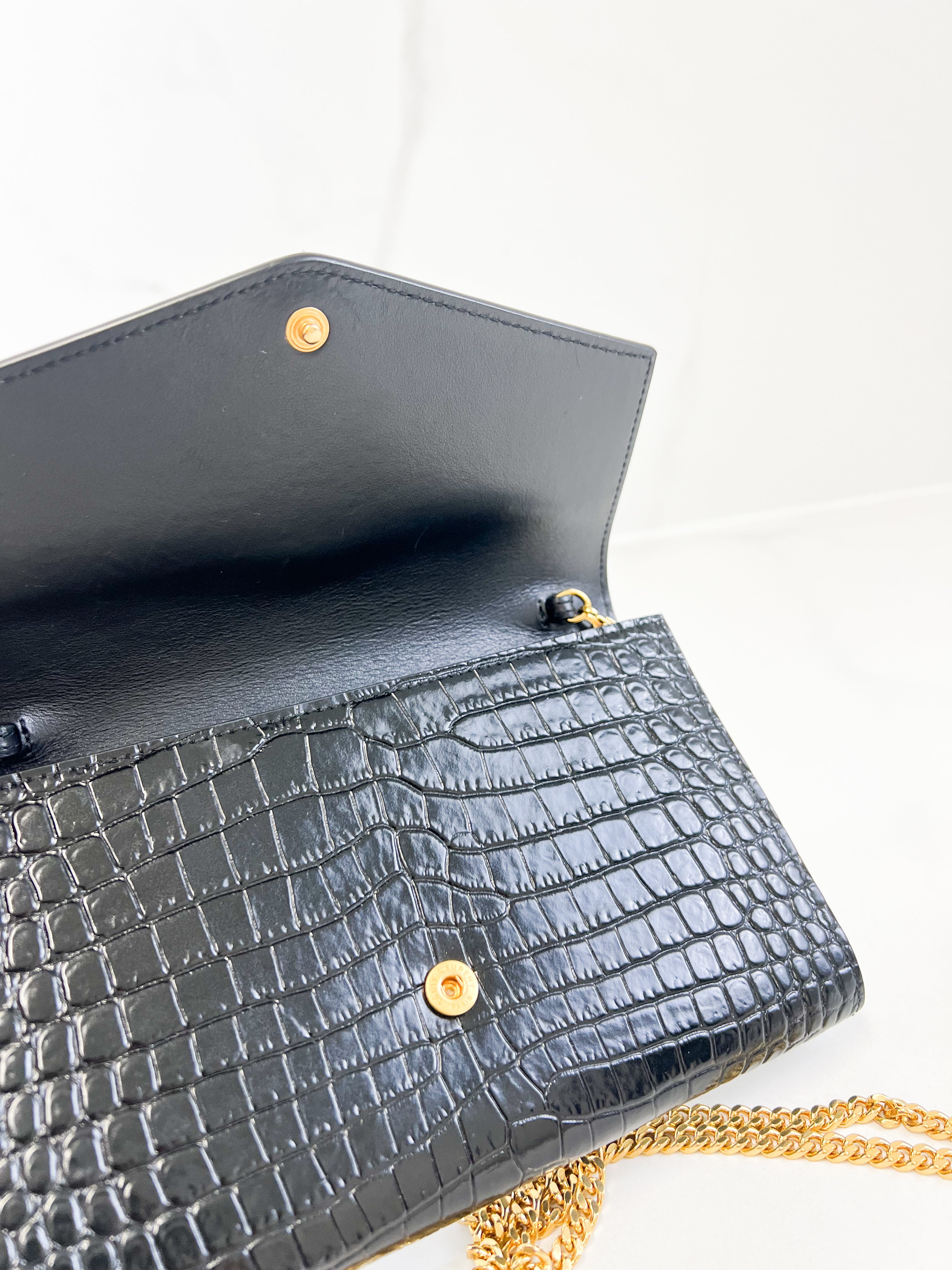 Saint Laurent Uptown Chain Wallet in Croc Leather