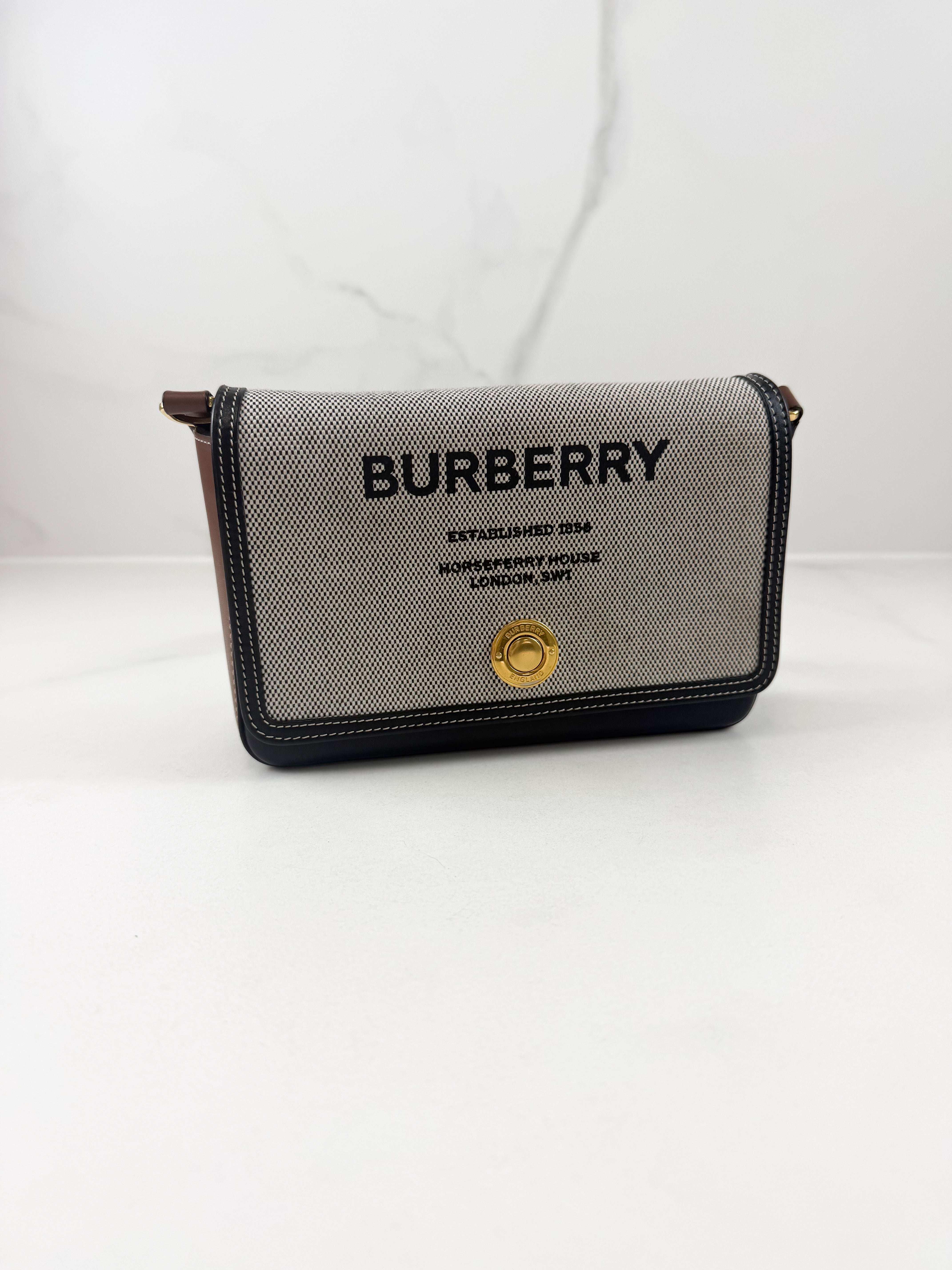 Burberry Leather-trimmed Printed Shoulder Bag with GHW