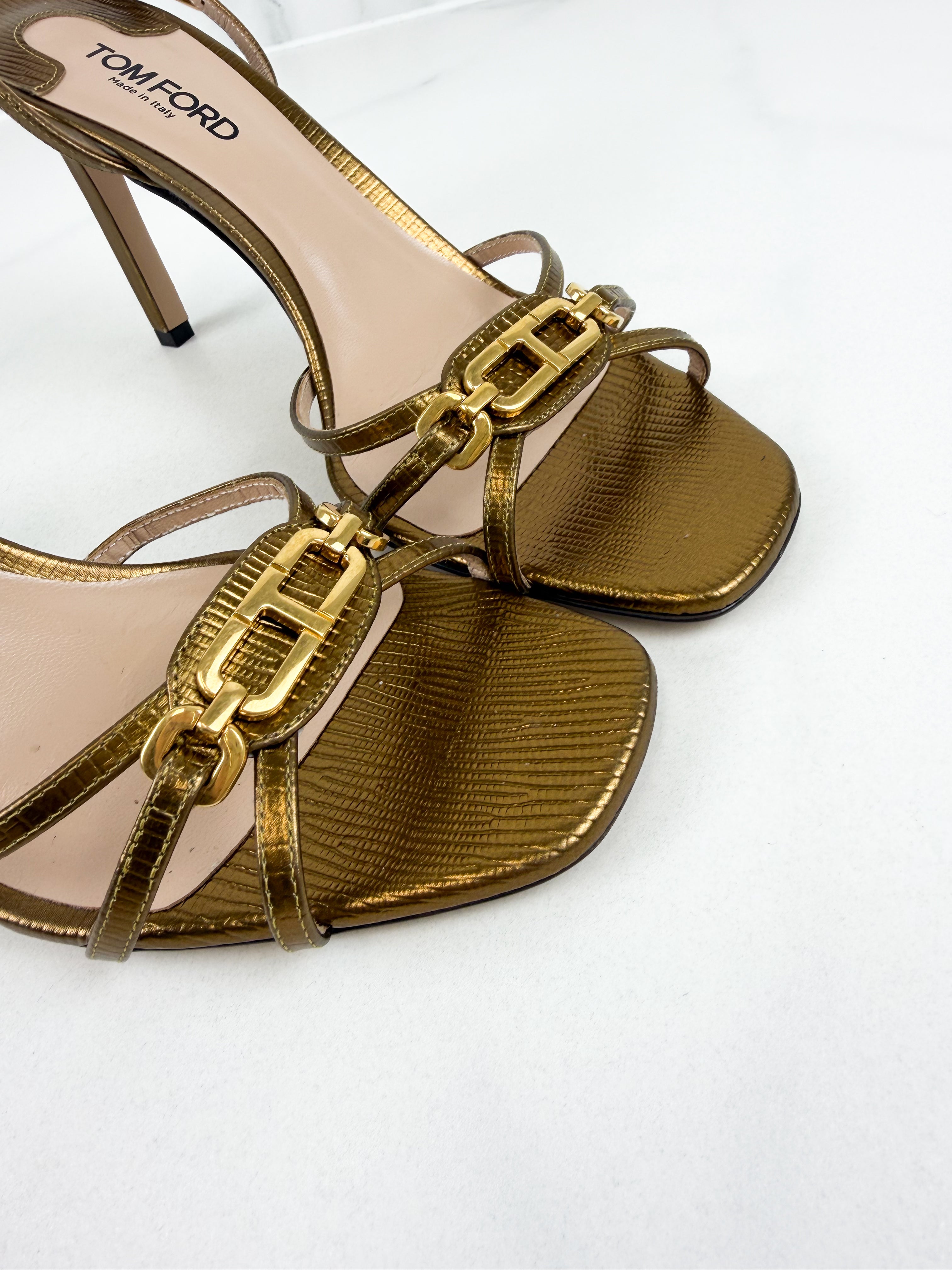Tom Ford Bronze Printed Lizard Whitney Heel Size 40
