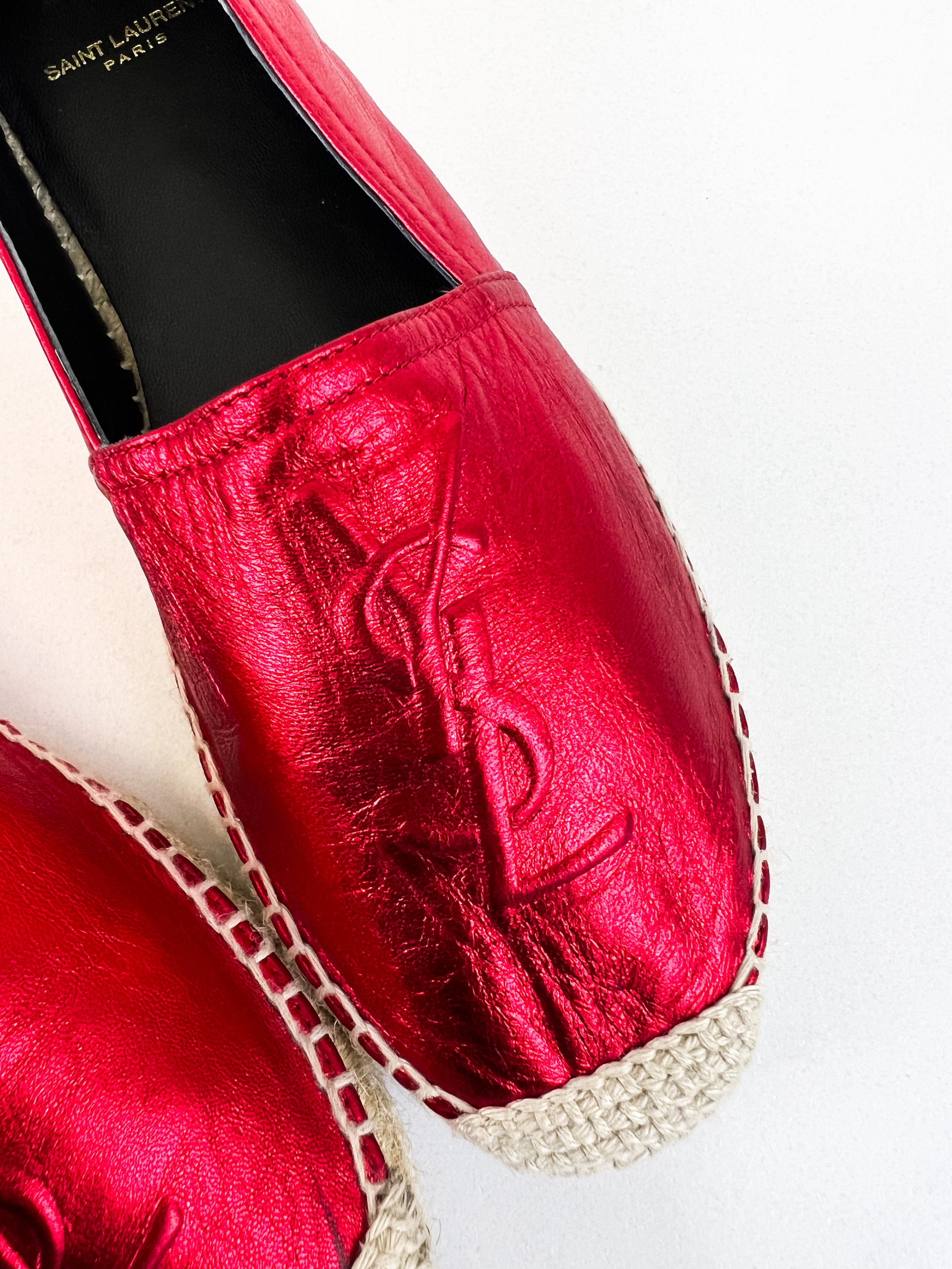 Saint Laurent Monogram Metallic Espadrilles Size 37