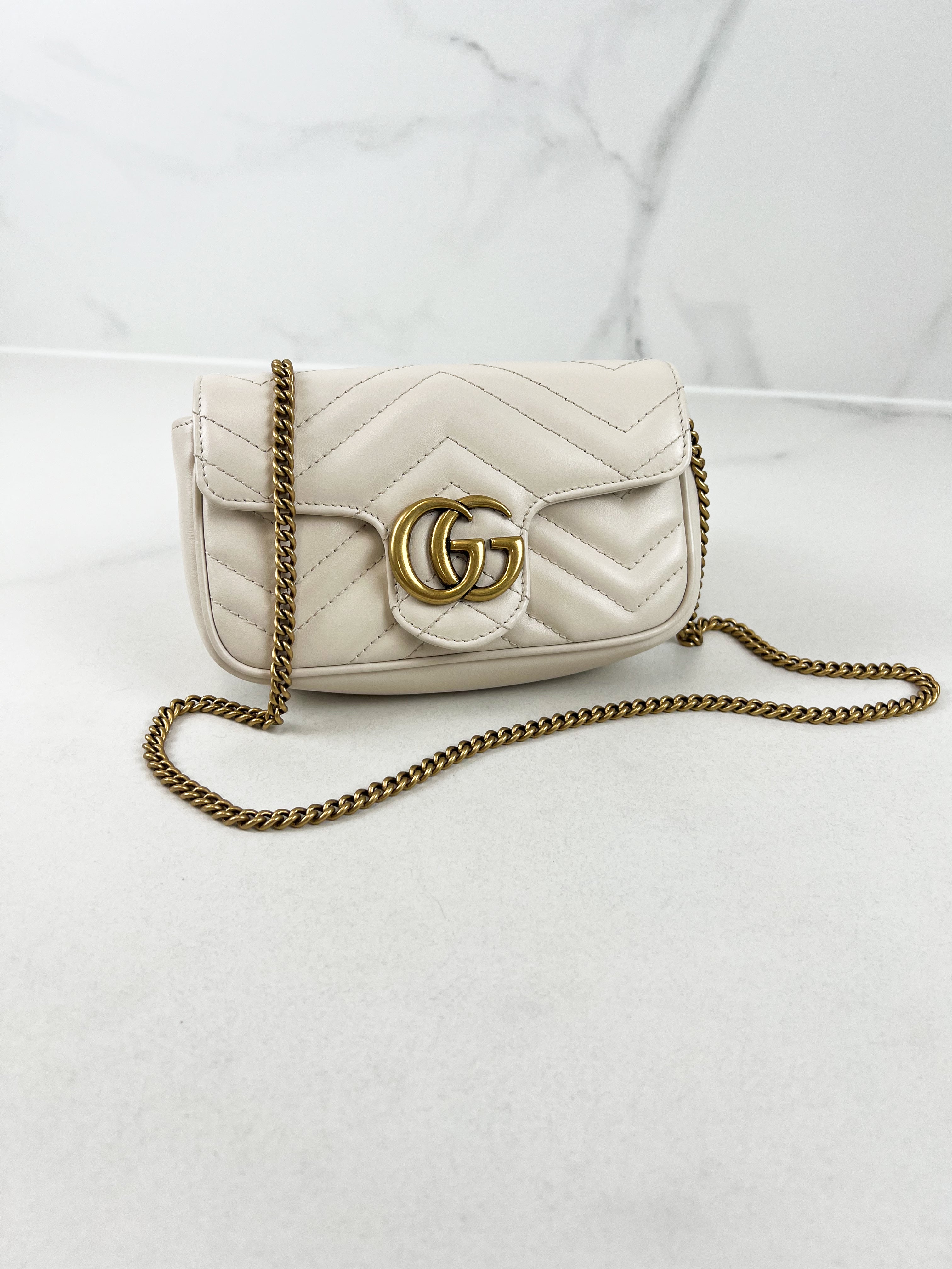 Gucci White GG Marmont Matelasse Super Mini Bag