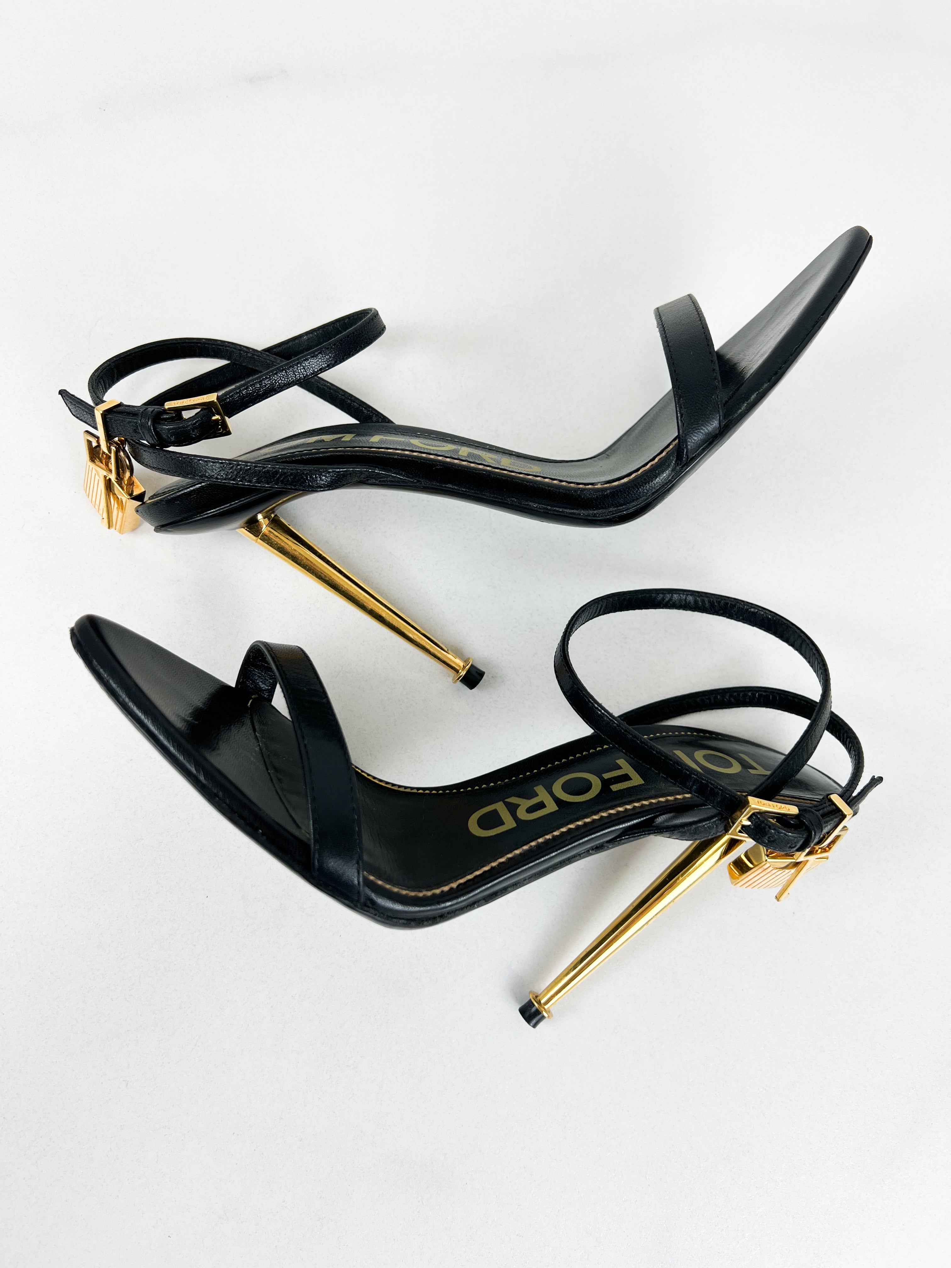 Tom Ford Black Padlock Leather Sandal Size 36